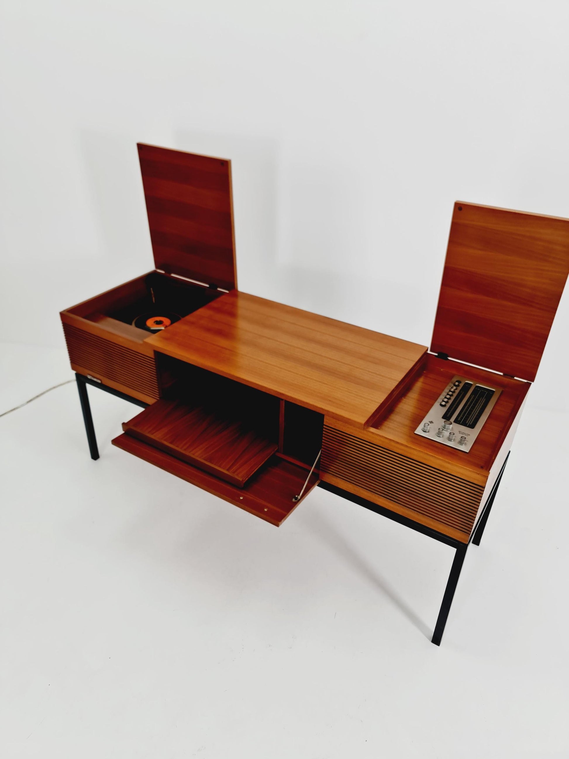 Mid Century Modern scandinavian teak sidboard record player By PHililps , radio bY Rosita