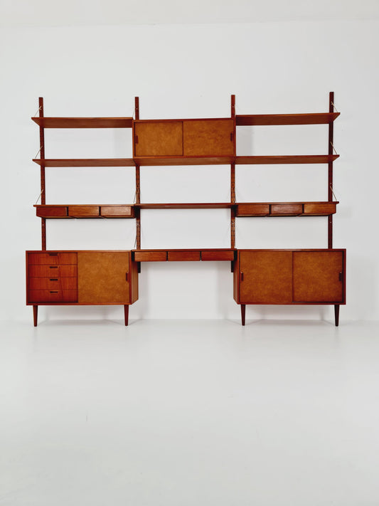 Rare Big Mid century Danish Teak Wall Unit with 3 cabinets by Sven Ellekaer , Denmark, 1960s
