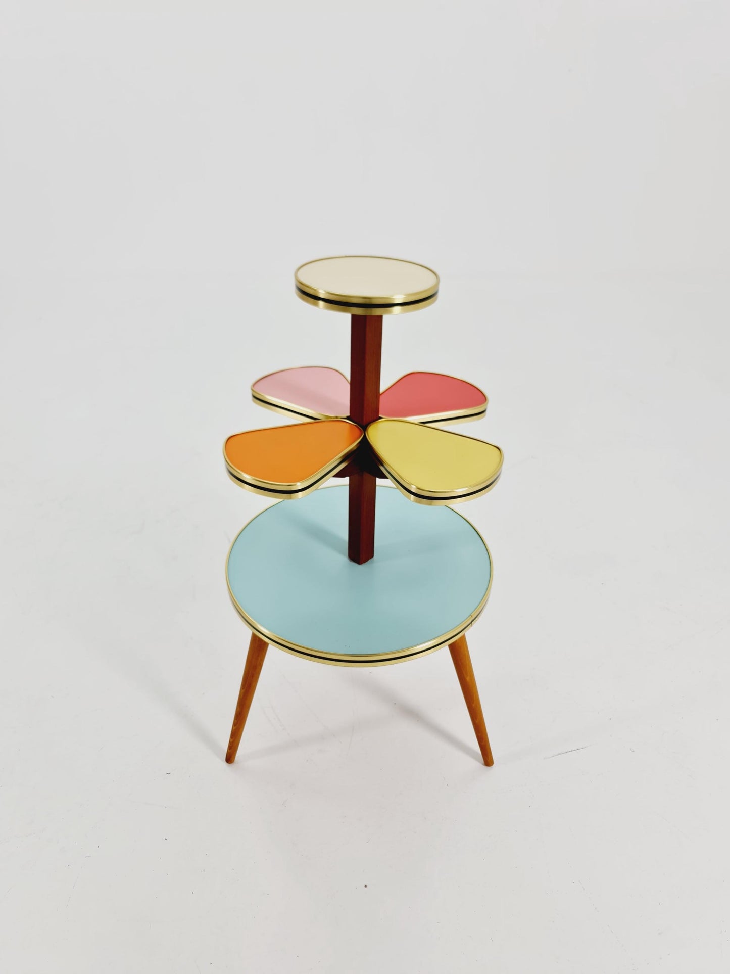 1950s German Plant Stand, Colorful Vintage Mid-Century Minimalist Indoor Plant Stand Side Table Retro flower table