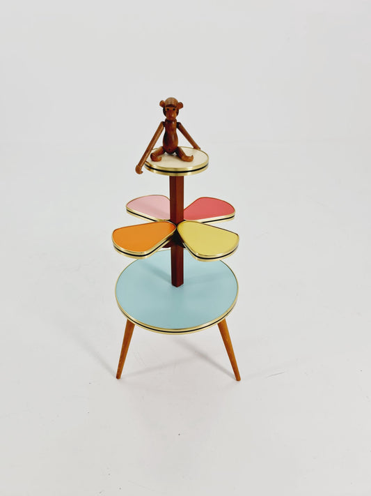1950s German Plant Stand, Colorful Vintage Mid-Century Minimalist Indoor Plant Stand Side Table Retro flower table