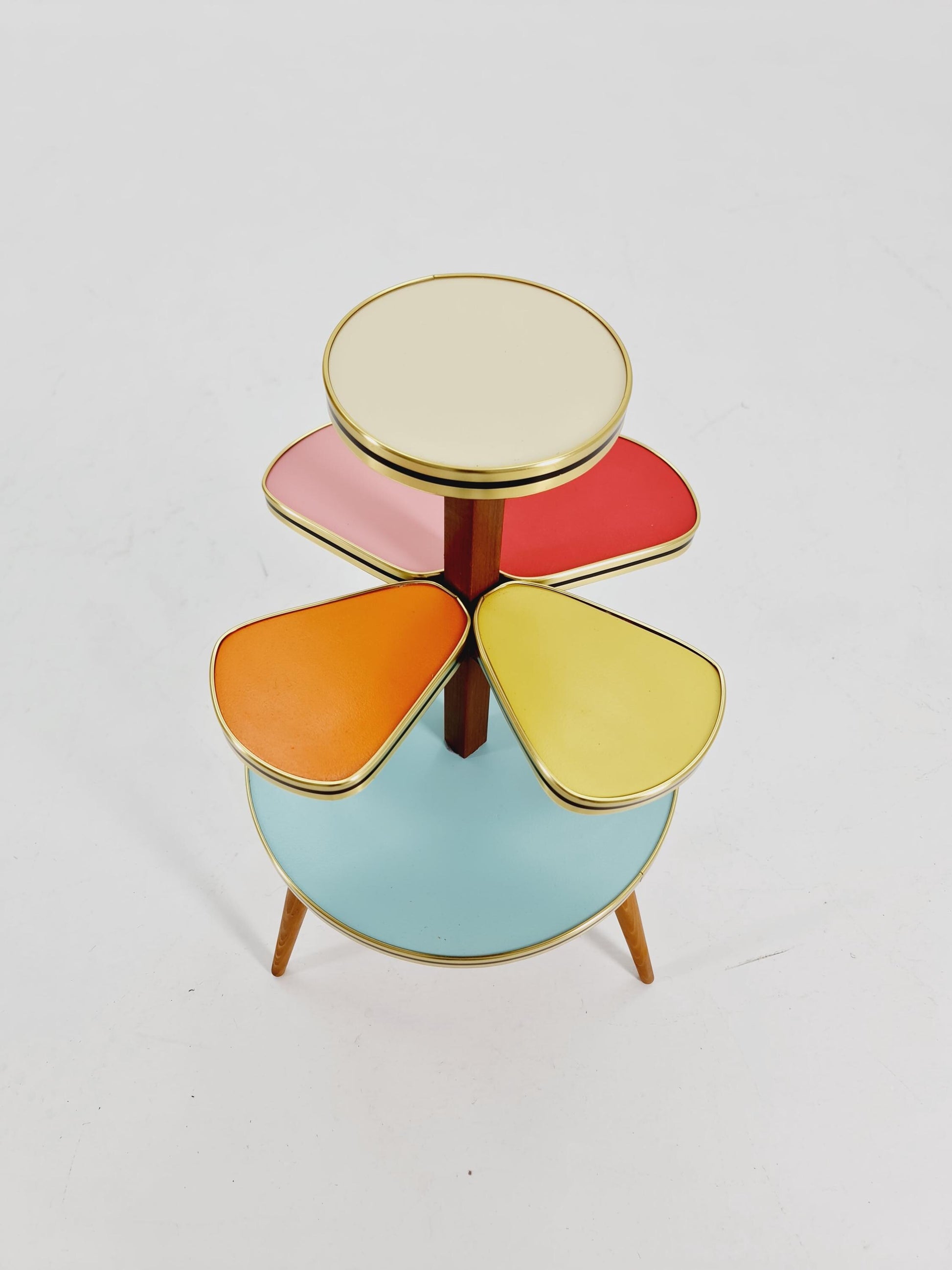 1950s German Plant Stand, Colorful Vintage Mid-Century Minimalist Indoor Plant Stand Side Table Retro flower table