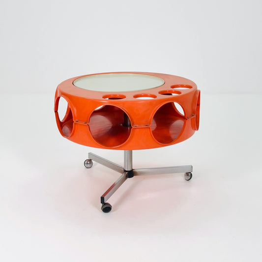 Space Age Rotobar Bar Cart by Curver, Orange & White, 1970s Netherlands
