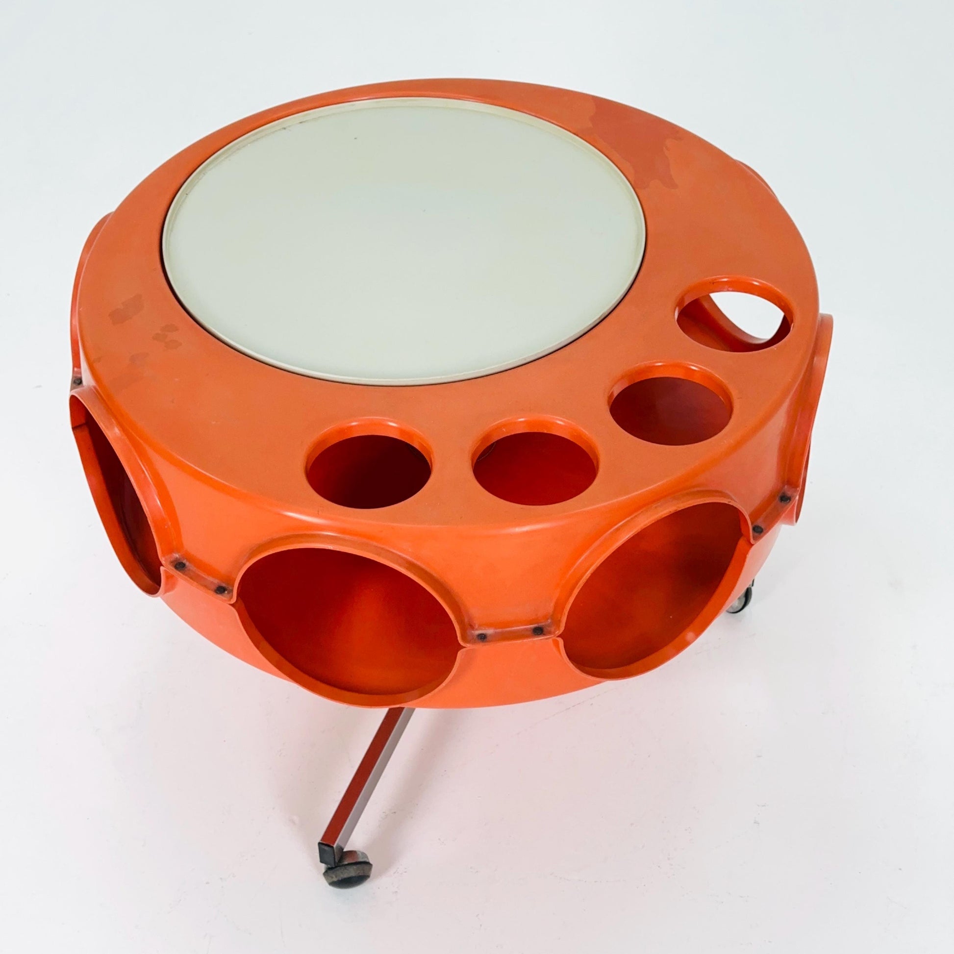 Space Age Rotobar Bar Cart by Curver, Orange & White, 1970s Netherlands