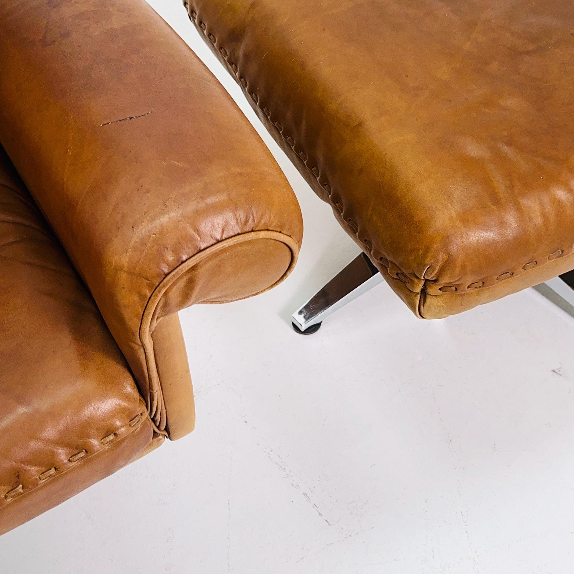 Mid Century De Sede DS31 high back armchair and Ottoman in cognac leather Switzerland 1970s