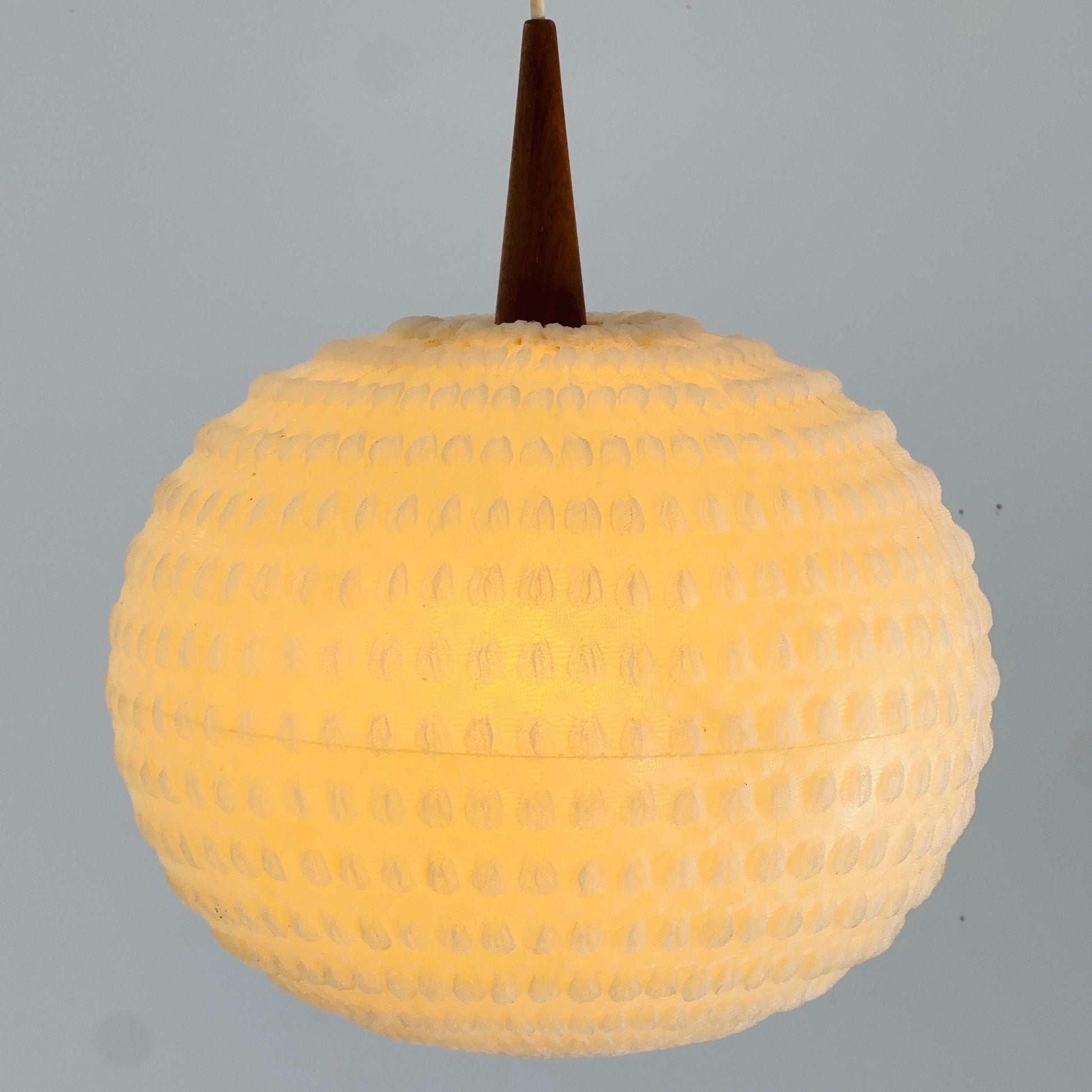 Mid century Teak Ball Ceiling Lamp with Fabric Shade by Temde, Switzerland, 1960s