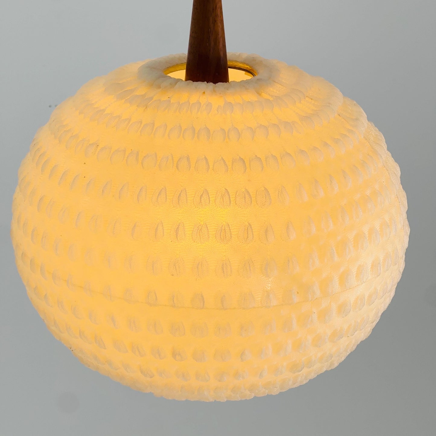 Mid century Teak Ball Ceiling Lamp with Fabric Shade by Temde, Switzerland, 1960s