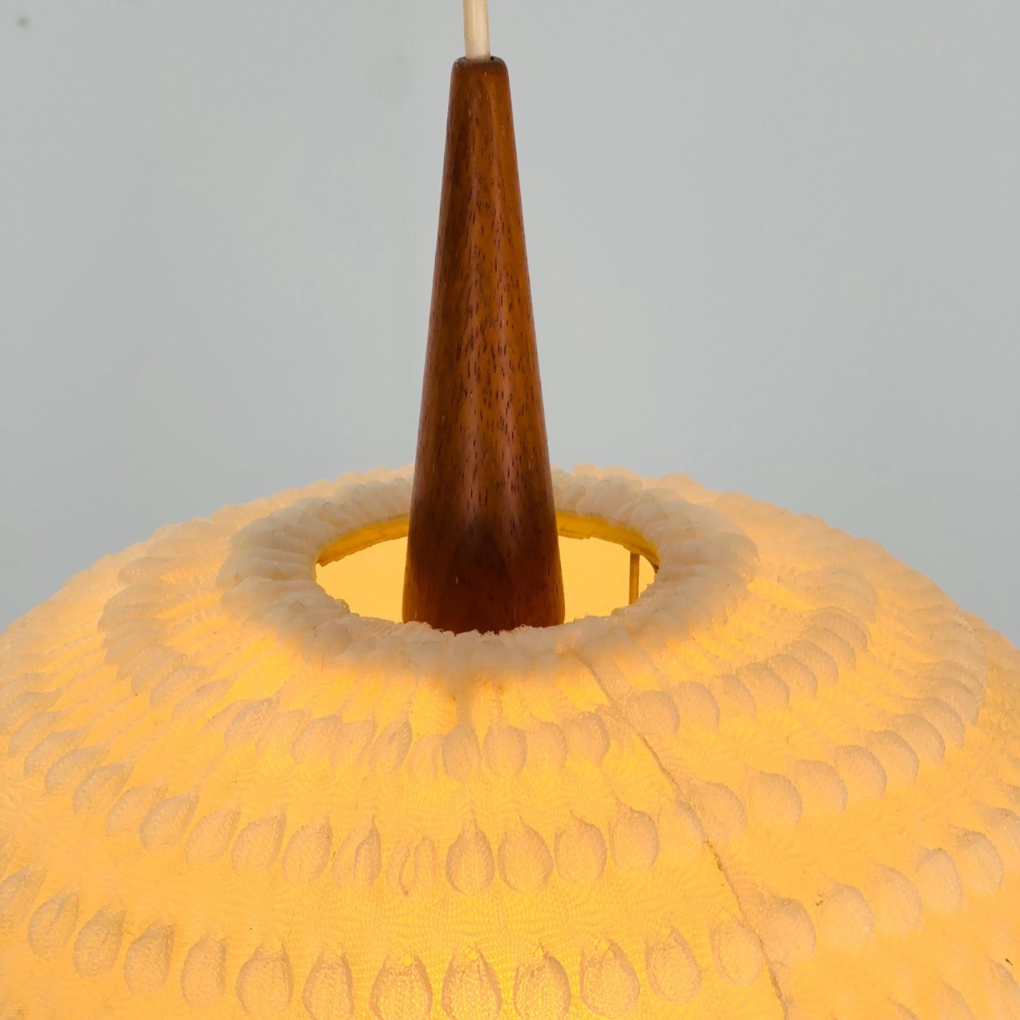 Mid century Teak Ball Ceiling Lamp with Fabric Shade by Temde, Switzerland, 1960s