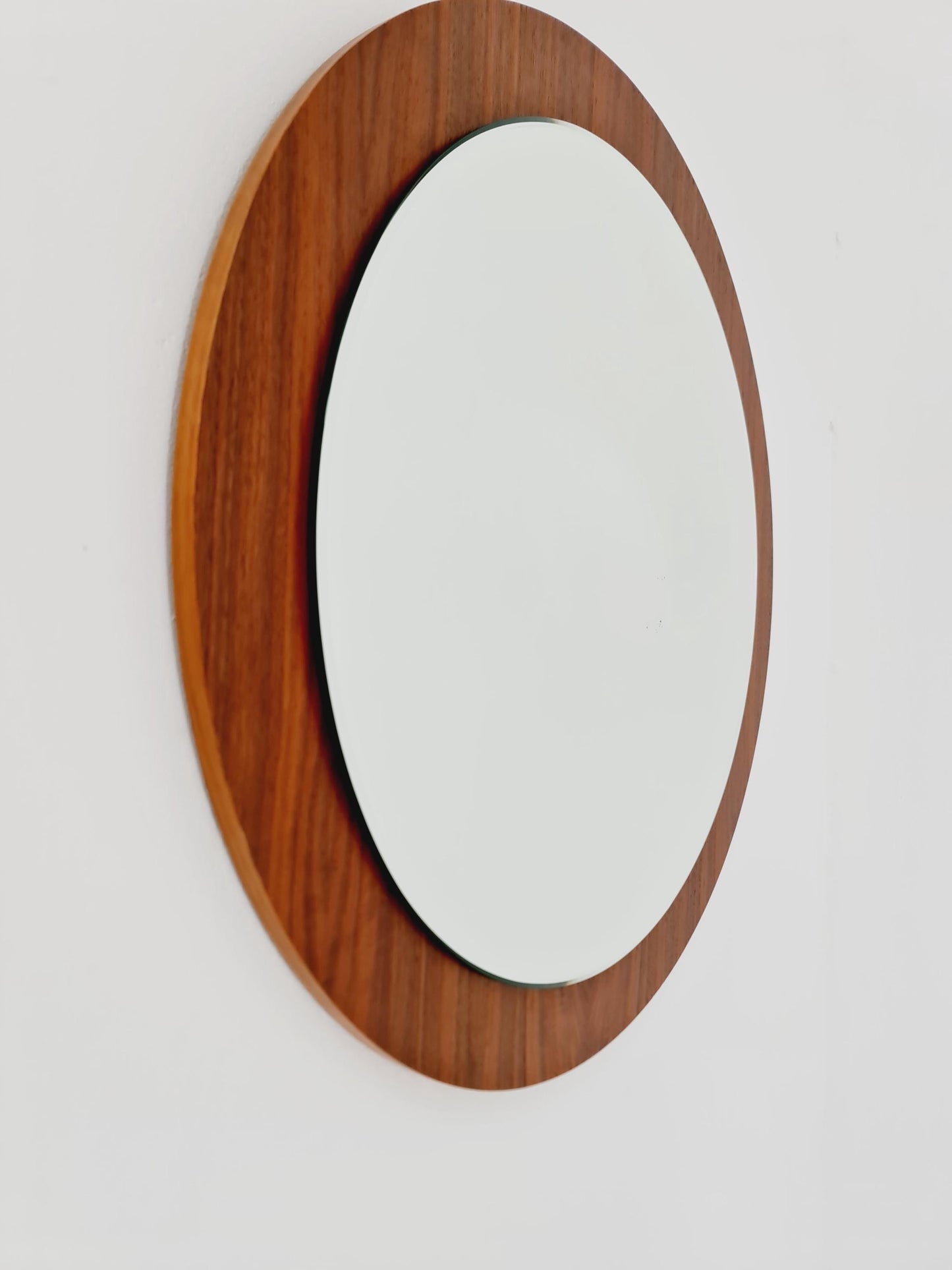 Mid Century round teak wall mirror from the 60s