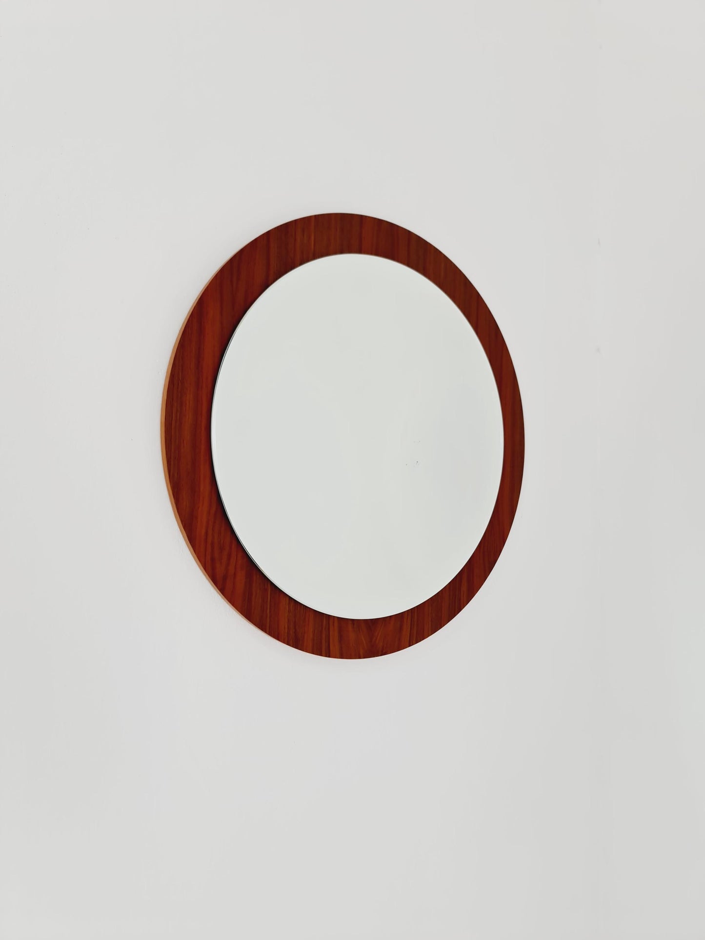 Mid Century round teak wall mirror from the 60s