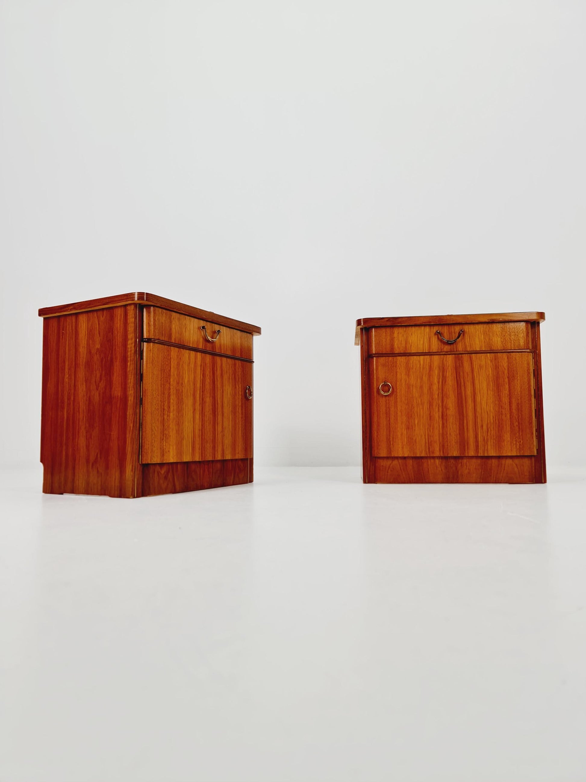 German Mid century nightstands/ walnut bedside tables With Glass top BY WK Möbel , 1960s
