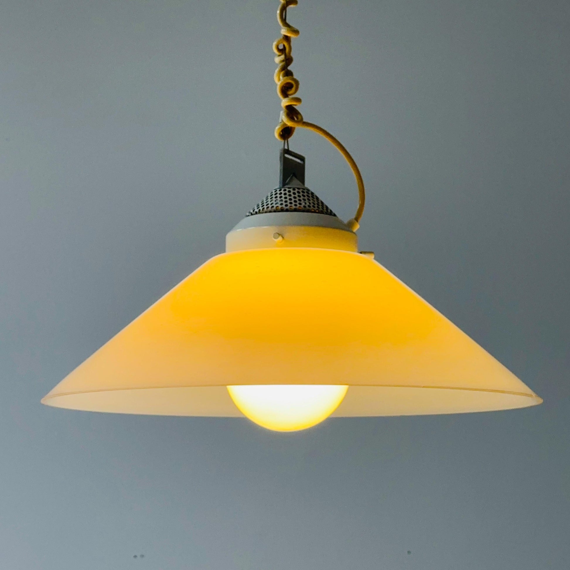 Mid century white glass hanging lamp by Peill and Putzler, Germany 1965