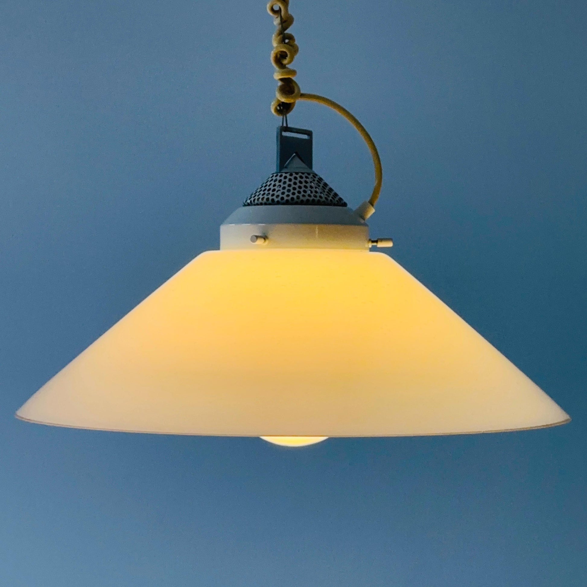 Mid century white glass hanging lamp by Peill and Putzler, Germany 1965