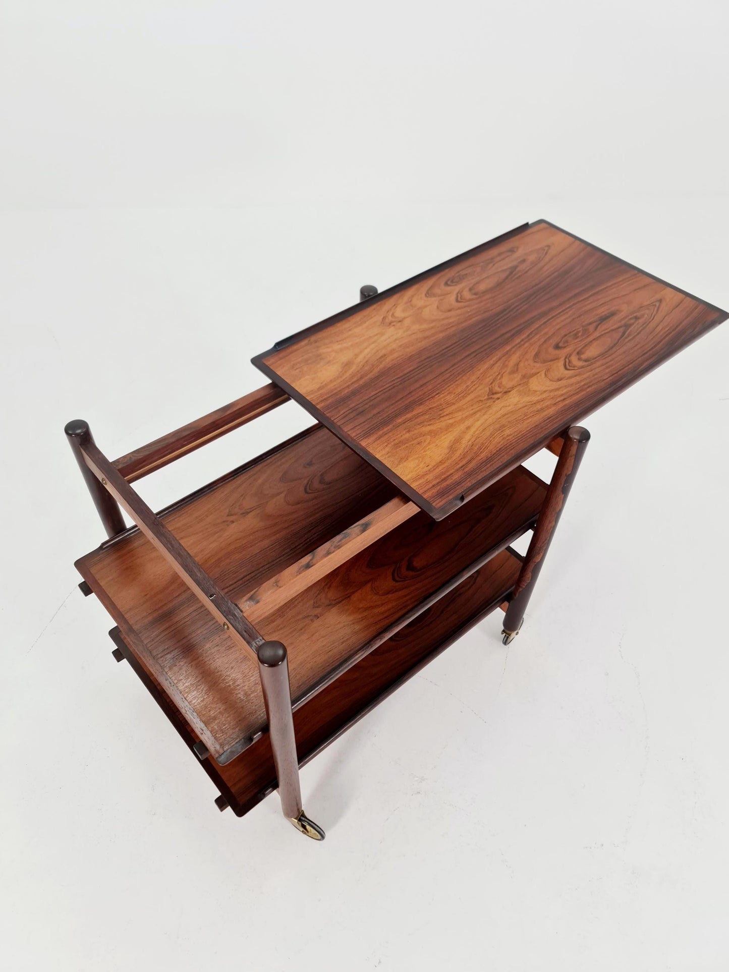 Vintage mid century danish trolley in solid Rose wood / bar cart By Poul Hundevad , 1960s