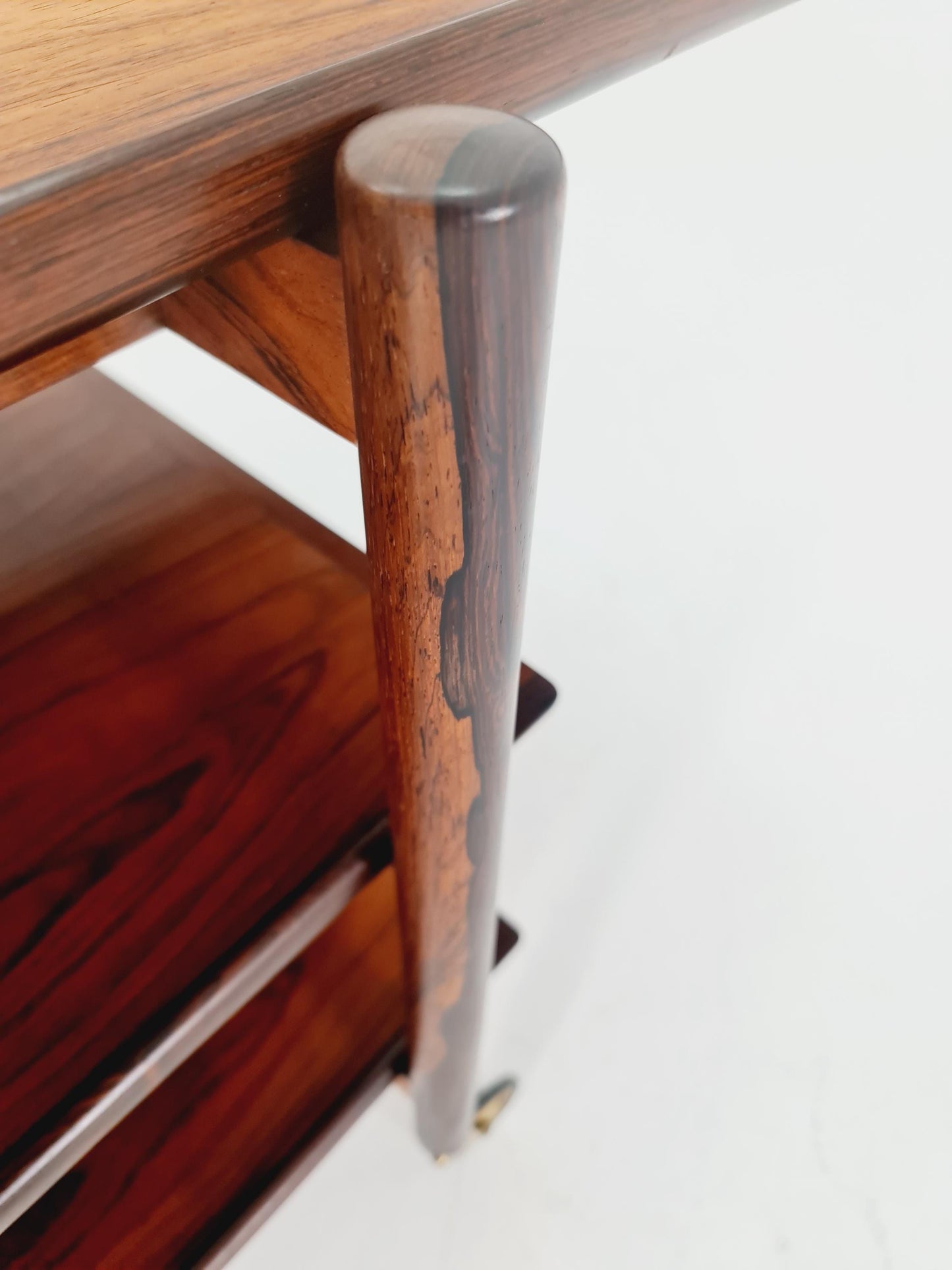 Vintage mid century danish trolley in solid Rose wood / bar cart By Poul Hundevad , 1960s