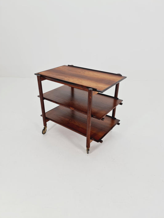 Vintage mid century danish trolley in solid Rose wood / bar cart By Poul Hundevad , 1960s