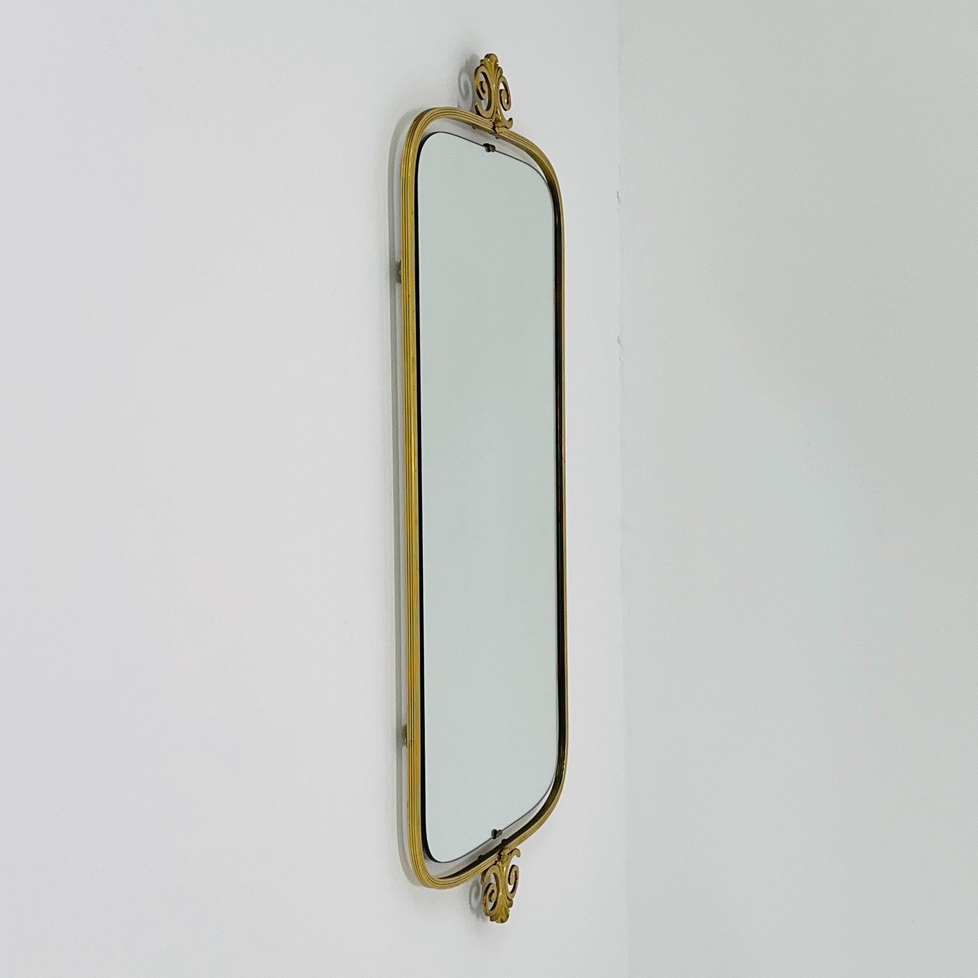 mid-century brass wall mirror with braided hanging strap from West Spiegel, Germany, 1960s
