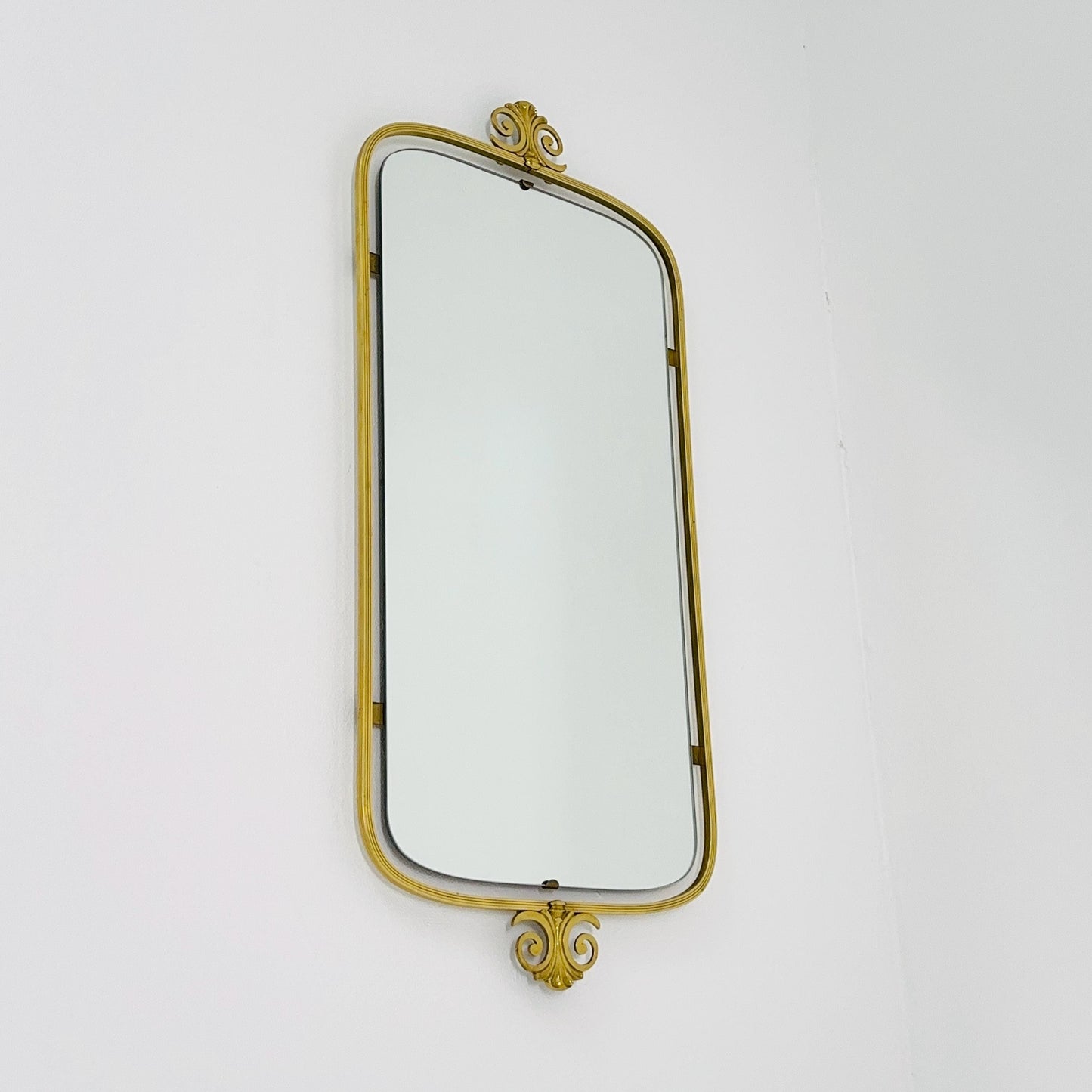 mid-century brass wall mirror with braided hanging strap from West Spiegel, Germany, 1960s
