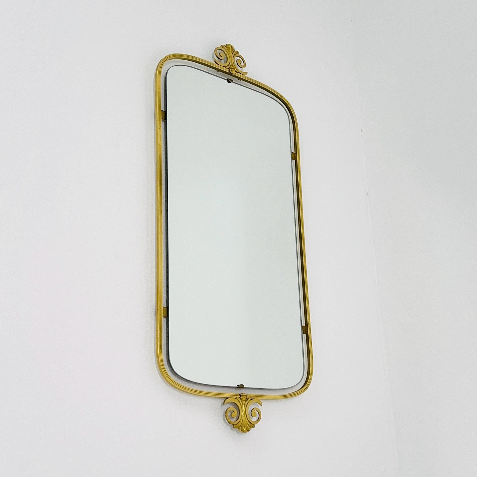 mid-century brass wall mirror with braided hanging strap from West Spiegel, Germany, 1960s