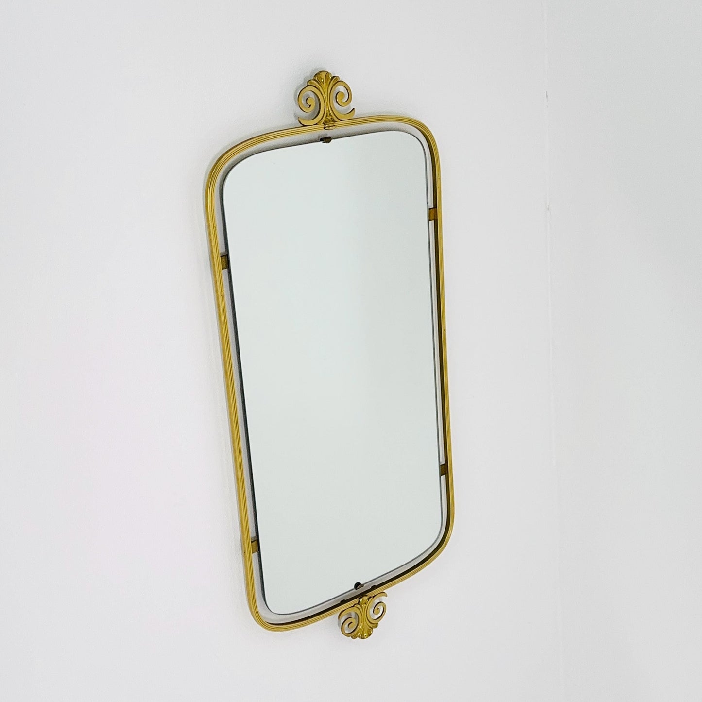 mid-century brass wall mirror with braided hanging strap from West Spiegel, Germany, 1960s