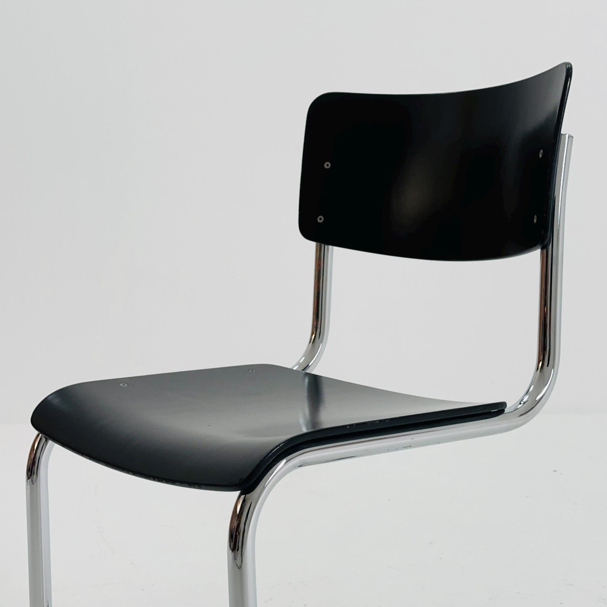 Mid century S43 Mart stam cantilever chair black beech steel tube chrome-plated by Thonet -1980s Germany