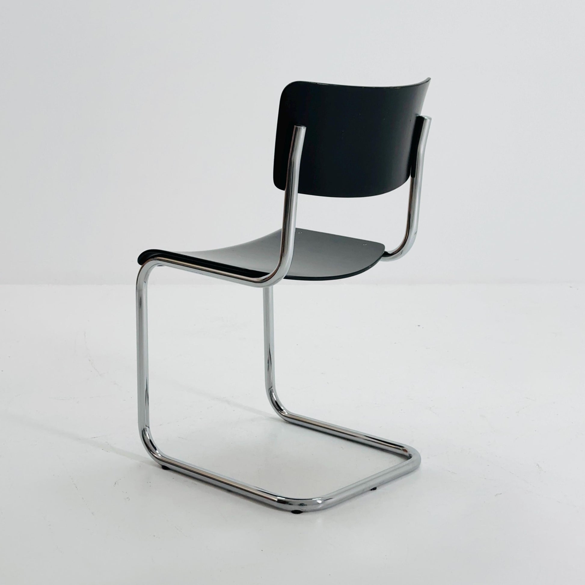 Mid century S43 Mart stam cantilever chair black beech steel tube chrome-plated by Thonet -1980s Germany