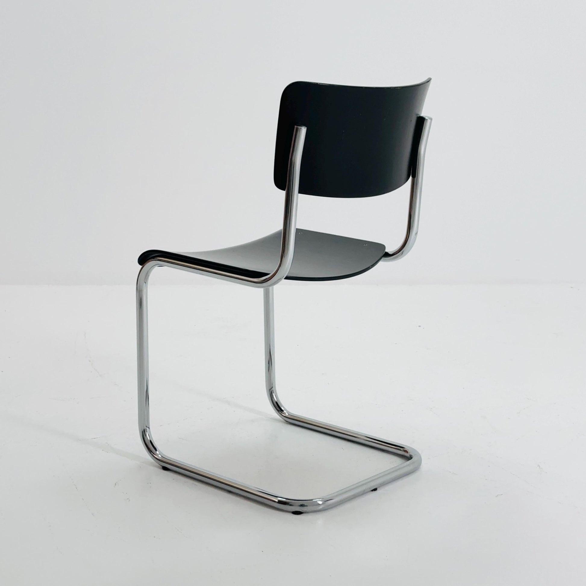 Mid century S43 Mart stam cantilever chair black beech steel tube chrome-plated by Thonet -1980s Germany