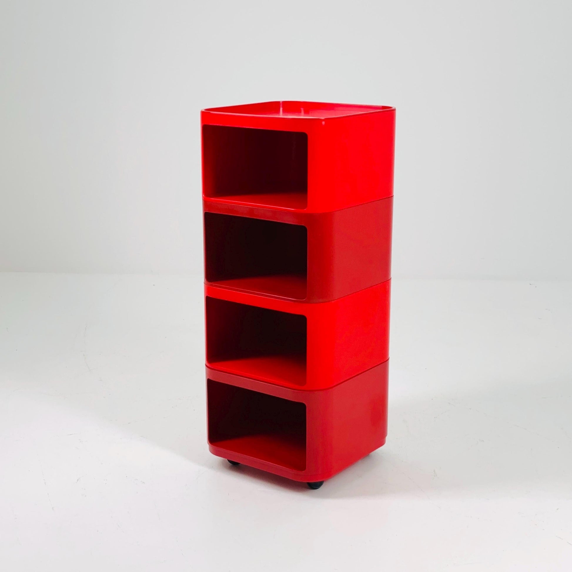 Rare Space Age Red Componibili Square Serving Trolley by Anna Castelli Ferrieri for Kartell — Italy, 1960s — Model 4970