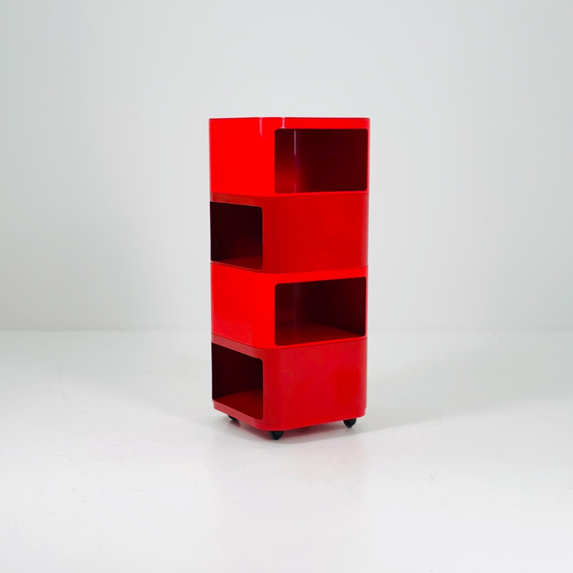 Rare Space Age Red Componibili Square Serving Trolley by Anna Castelli Ferrieri for Kartell — Italy, 1960s — Model 4970