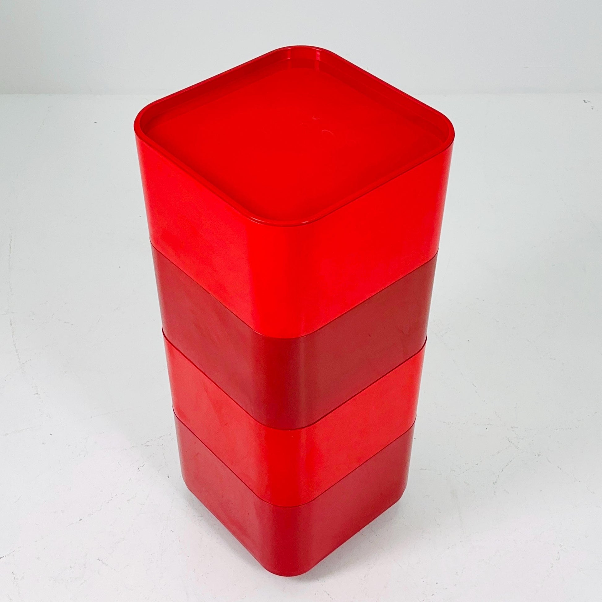 Rare Space Age Red Componibili Square Serving Trolley by Anna Castelli Ferrieri for Kartell — Italy, 1960s — Model 4970