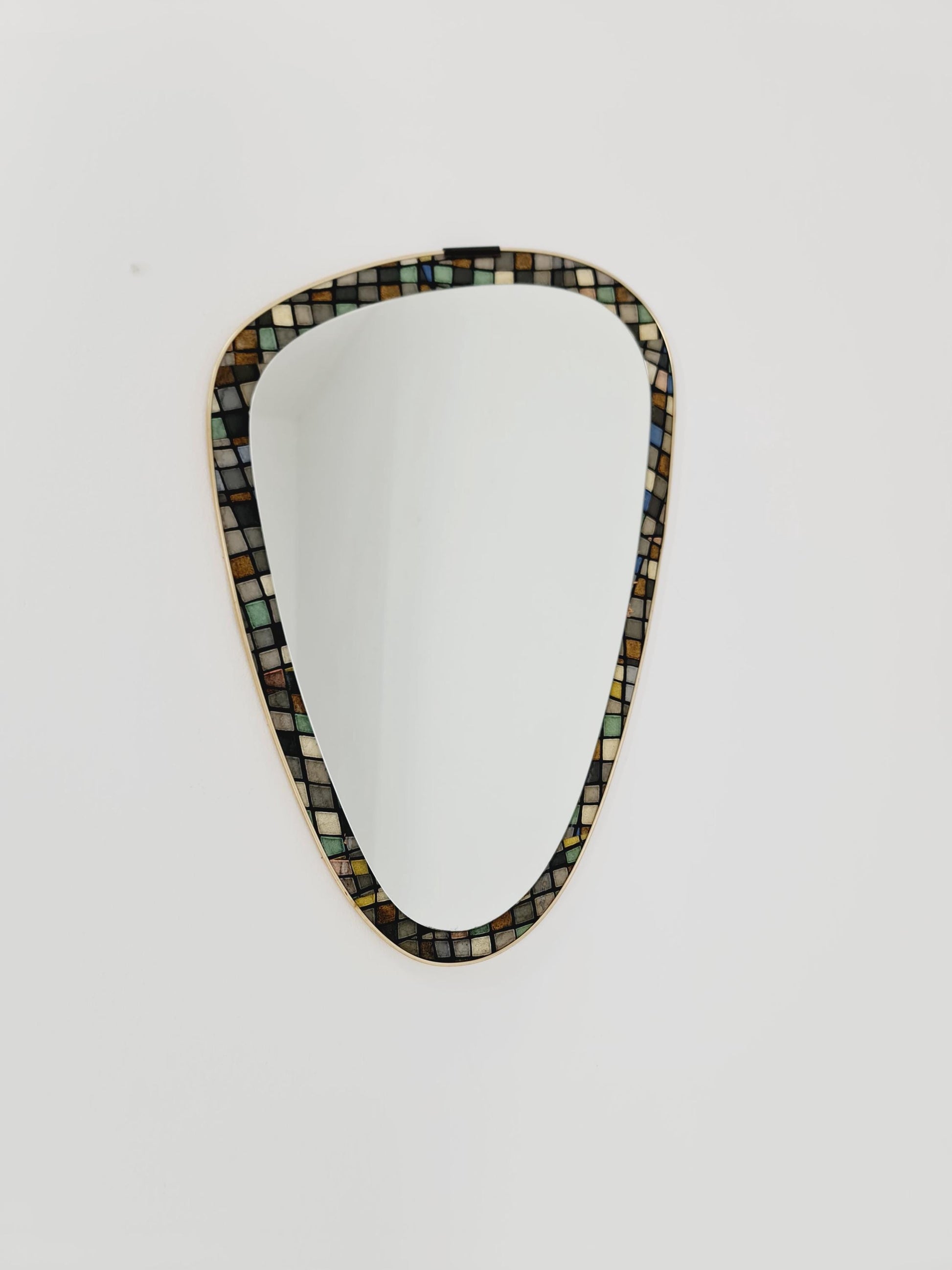 Mid Century asymmetric German golden Original kidney wall mirror from the 60s Rockabilly