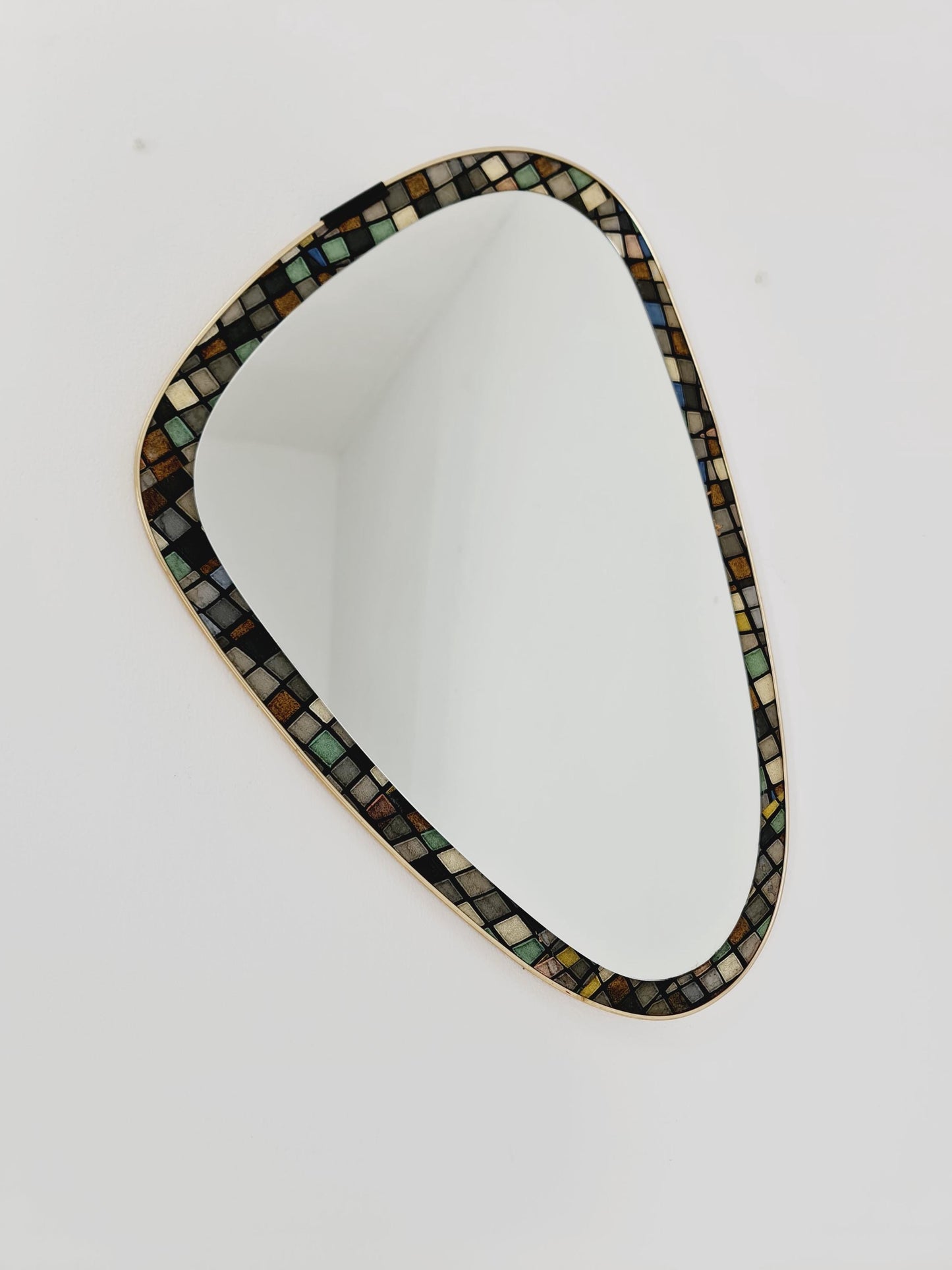 Mid Century asymmetric German golden Original kidney wall mirror from the 60s Rockabilly