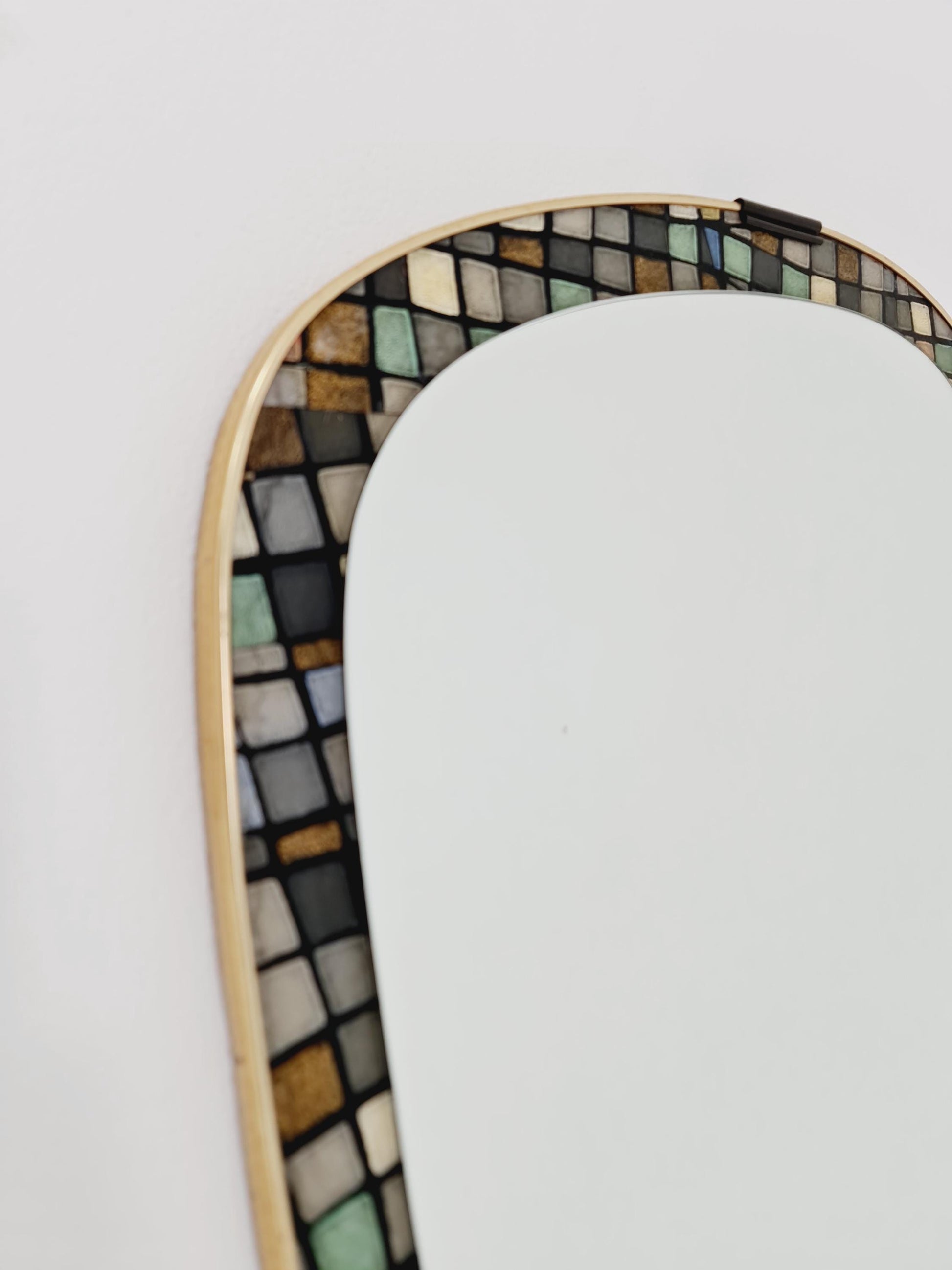 Mid Century asymmetric German golden Original kidney wall mirror from the 60s Rockabilly