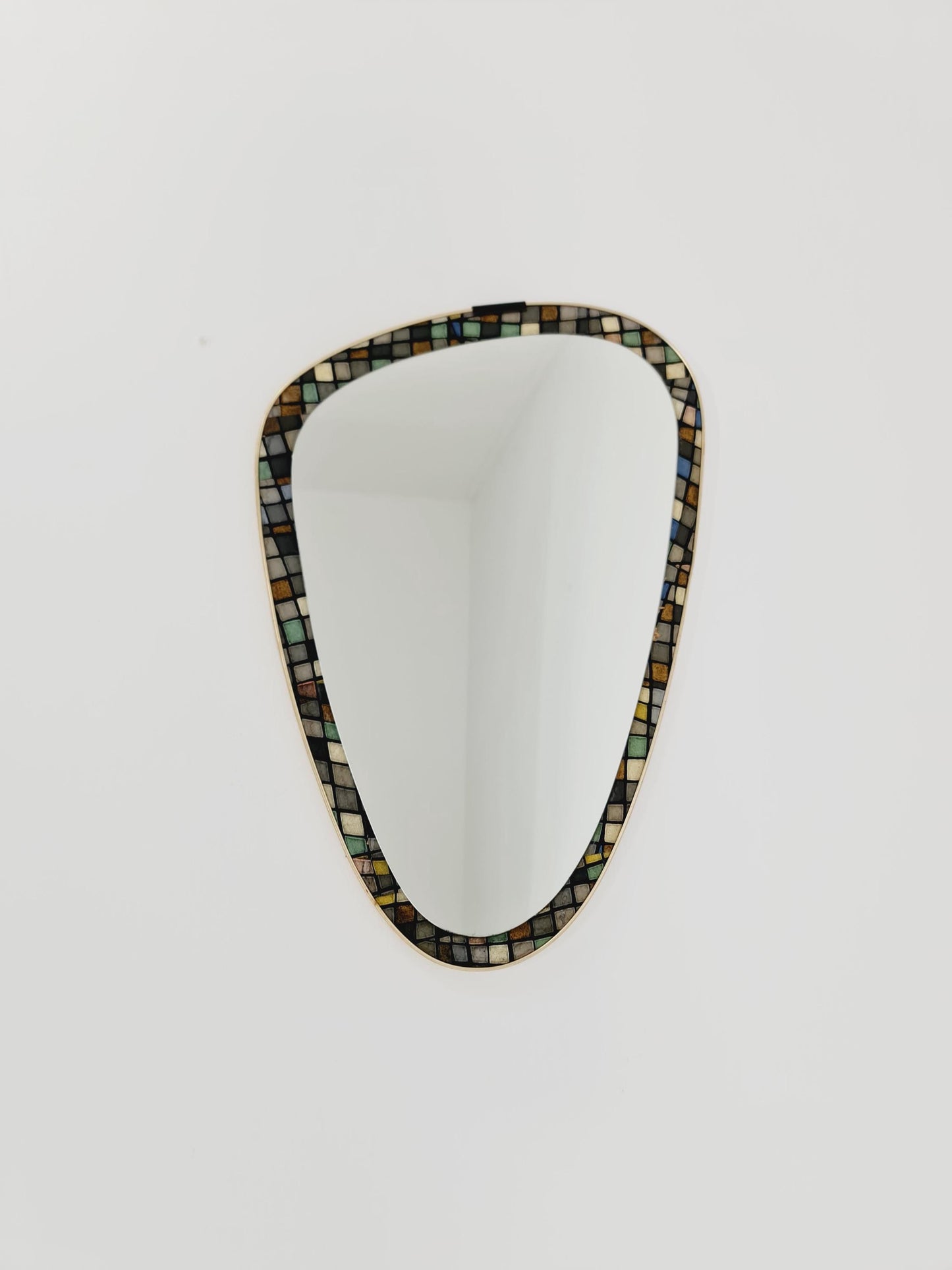 Mid Century asymmetric German golden Original kidney wall mirror from the 60s Rockabilly