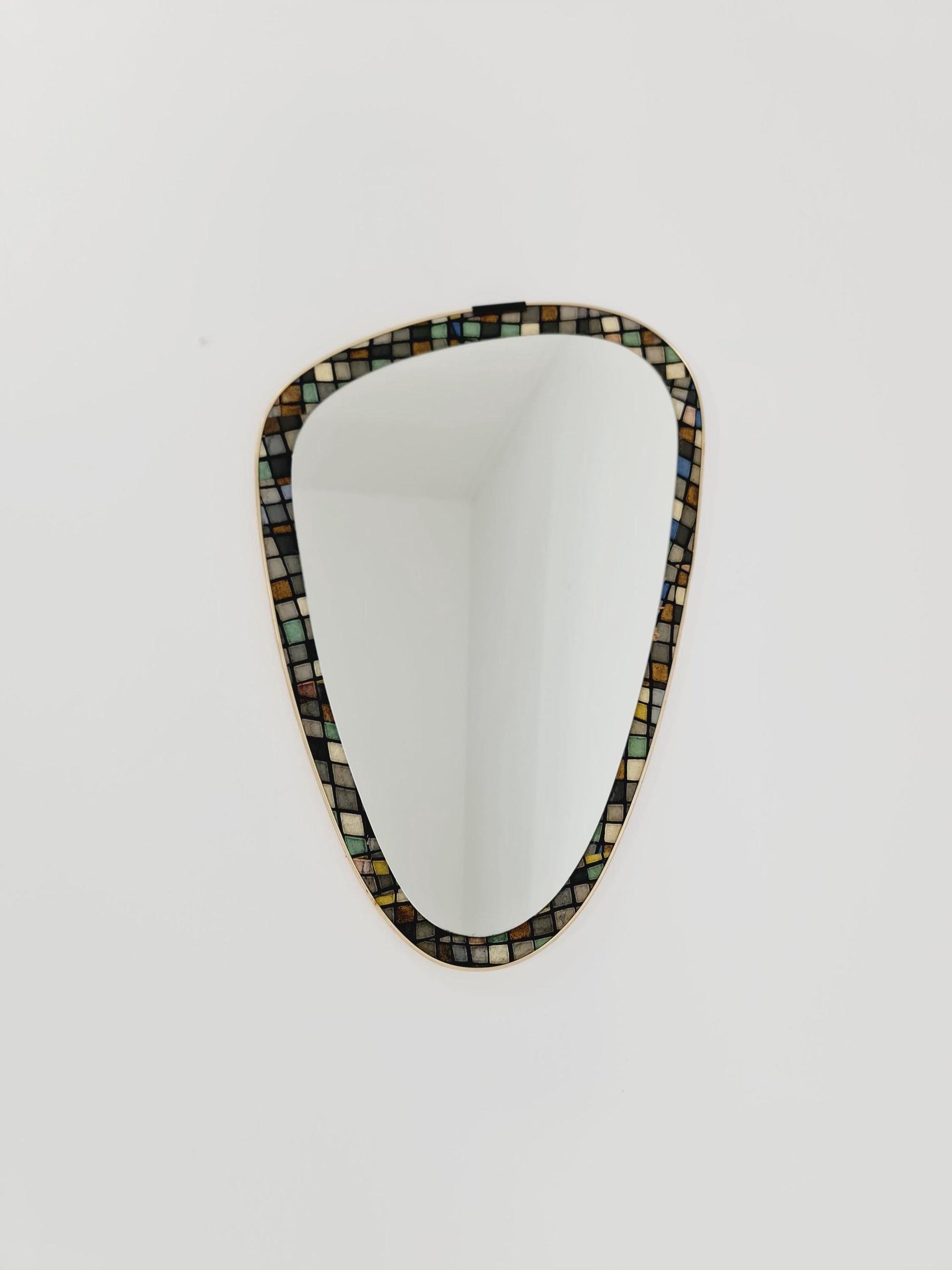 Mid Century asymmetric German golden Original kidney wall mirror from the 60s Rockabilly