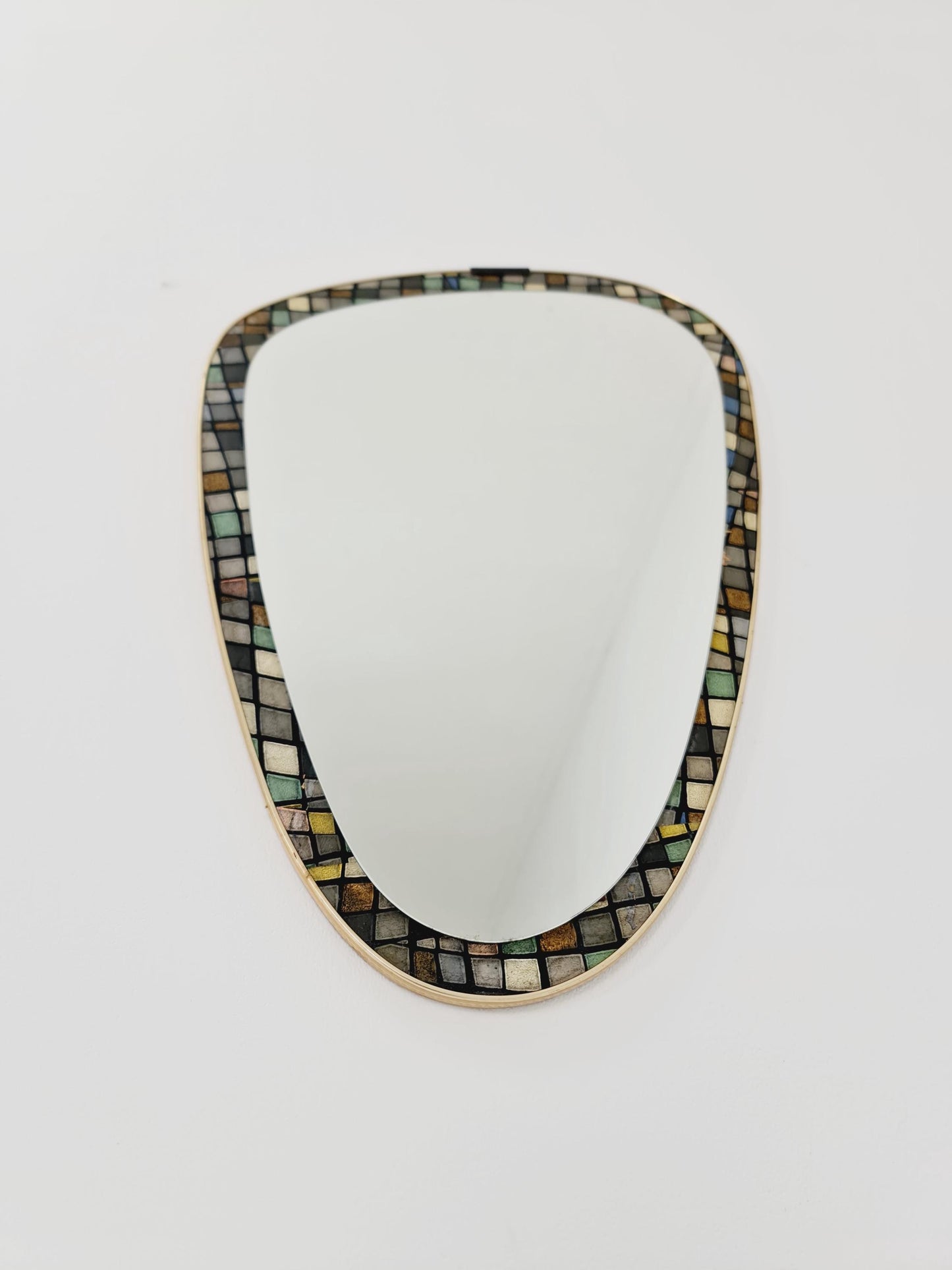 Mid Century asymmetric German golden Original kidney wall mirror from the 60s Rockabilly