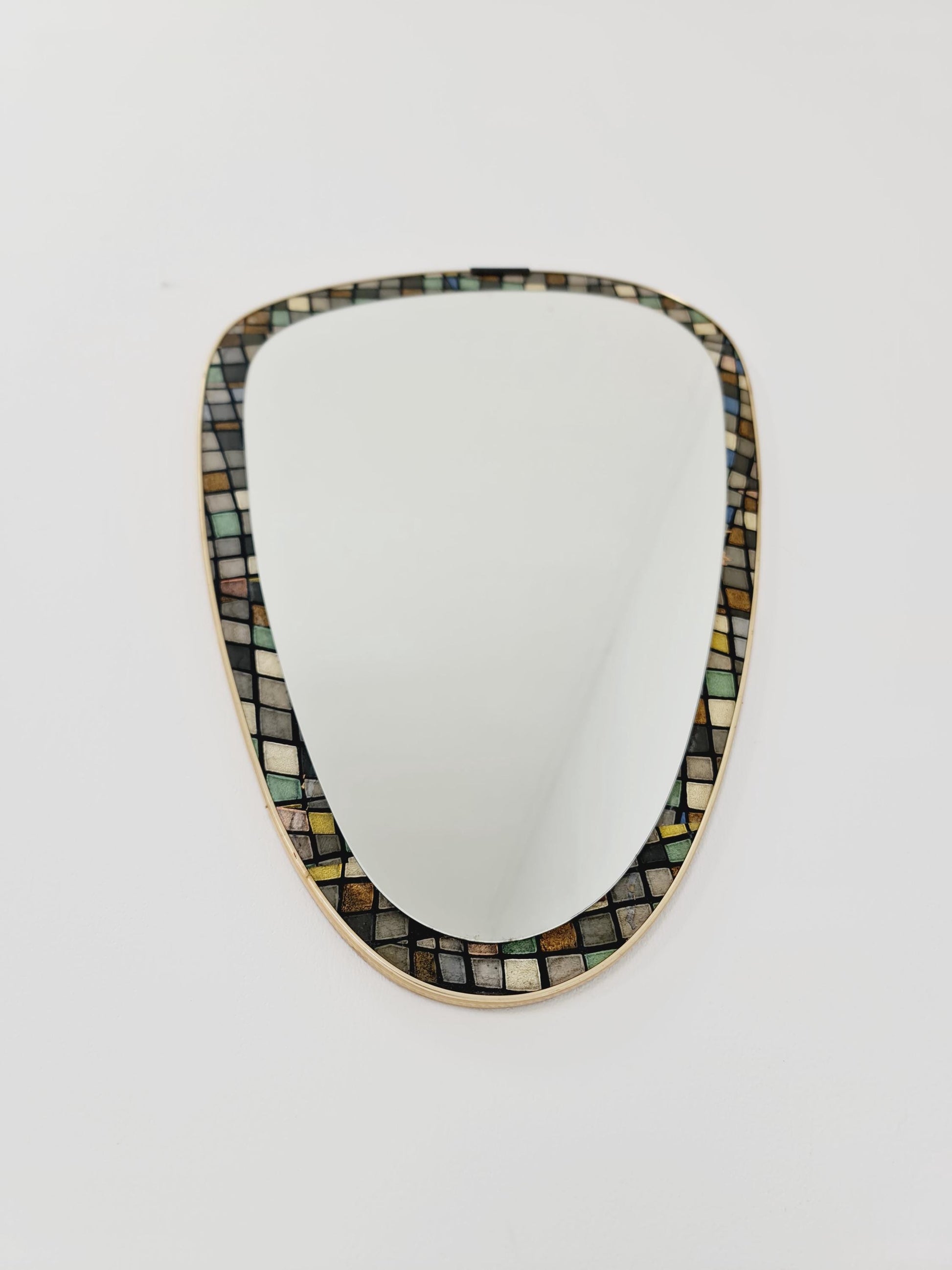 Mid Century asymmetric German golden Original kidney wall mirror from the 60s Rockabilly
