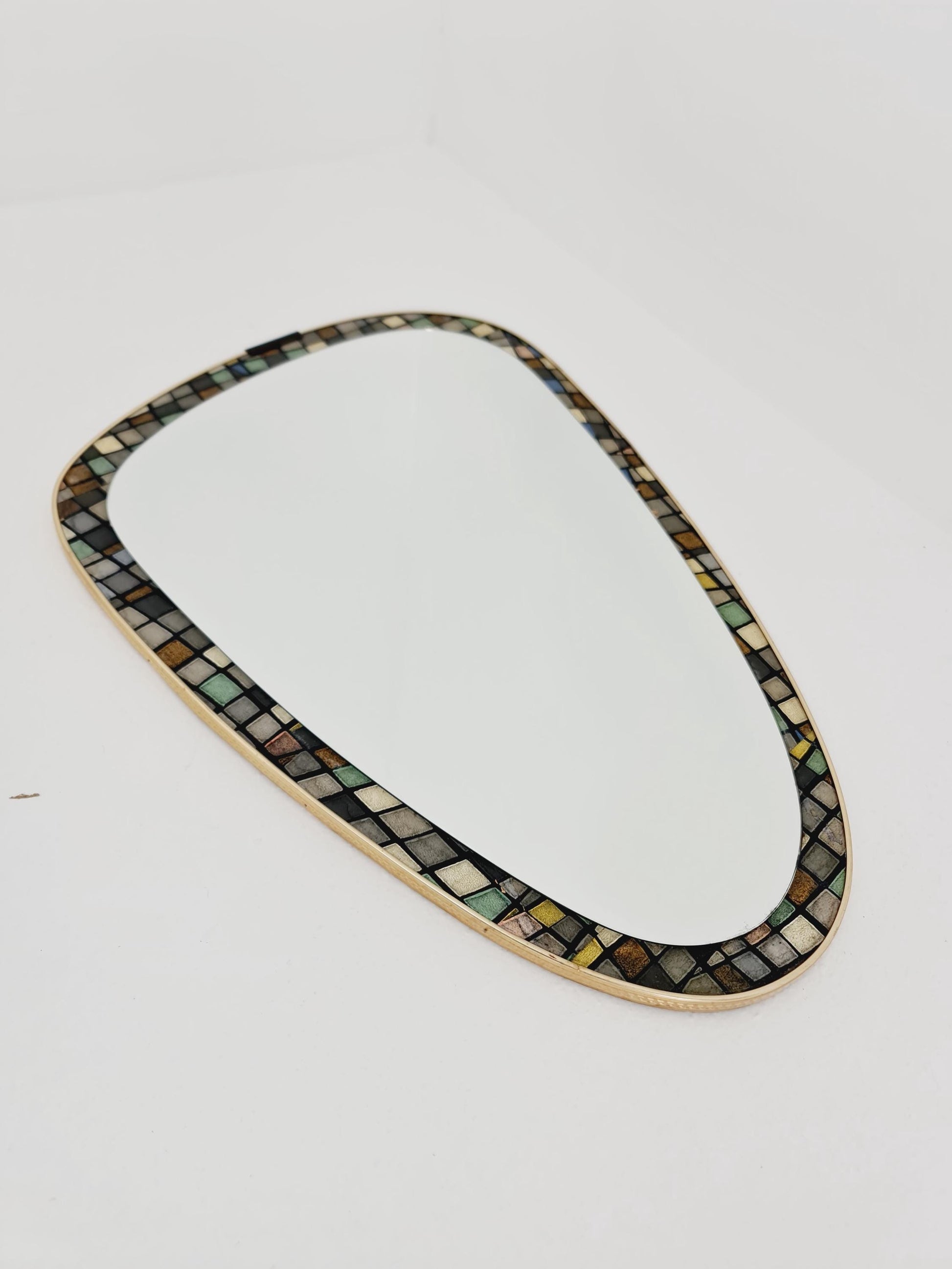 Mid Century asymmetric German golden Original kidney wall mirror from the 60s Rockabilly