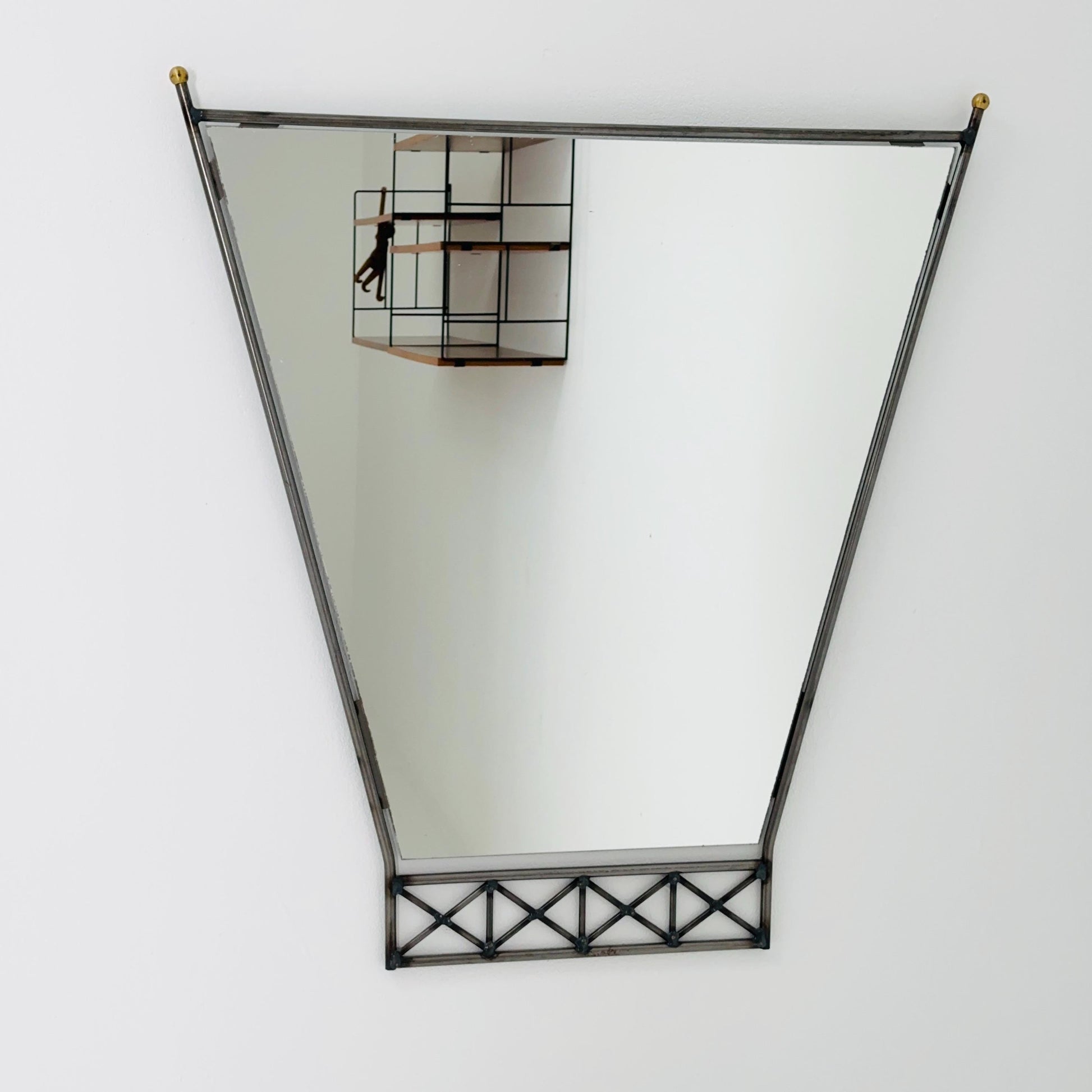 Mid century Italian Metal & Lucite Wall Mirror — Mid Century Vintage Iron Frame — Geometric Design 1980s