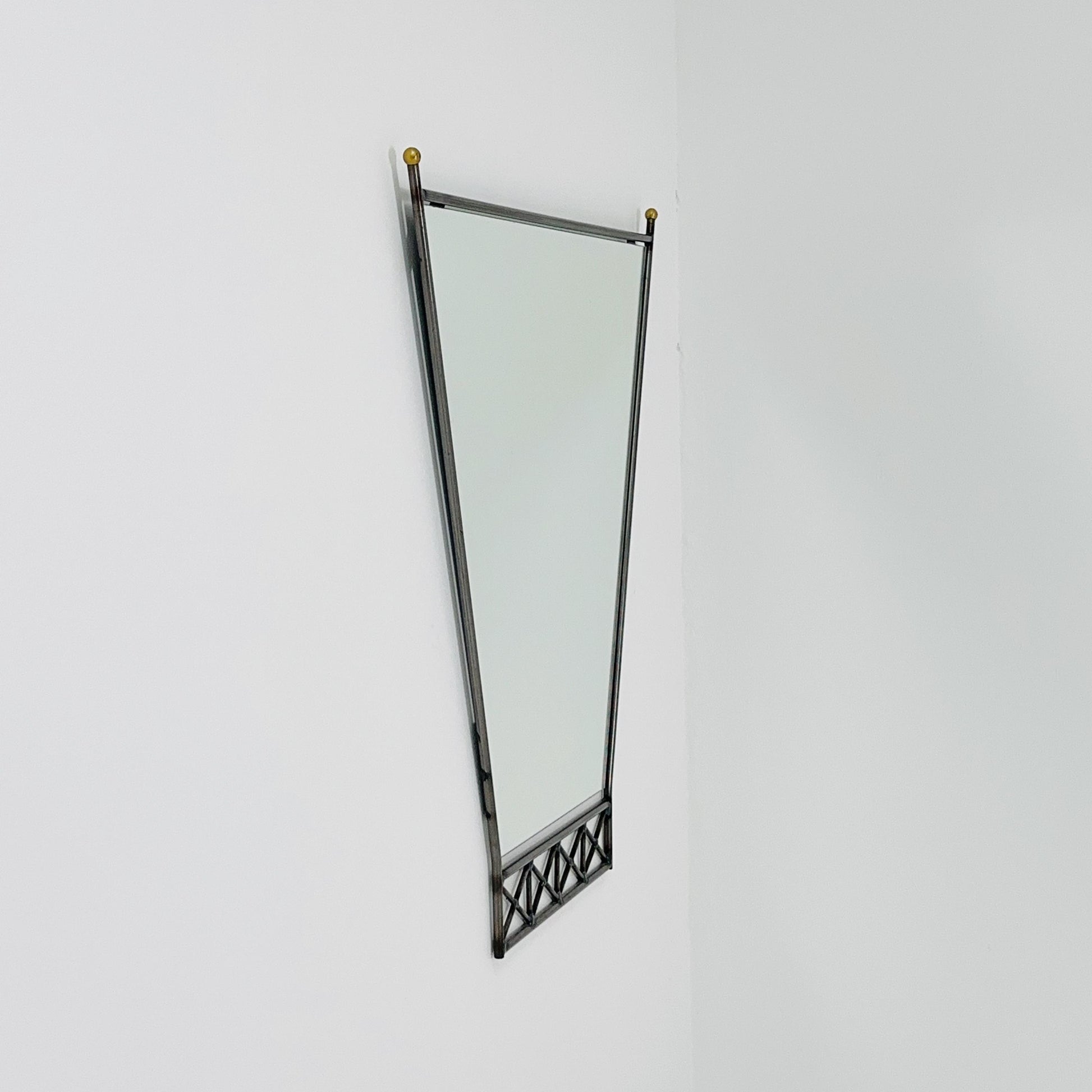 Mid century Italian Metal & Lucite Wall Mirror — Mid Century Vintage Iron Frame — Geometric Design 1980s