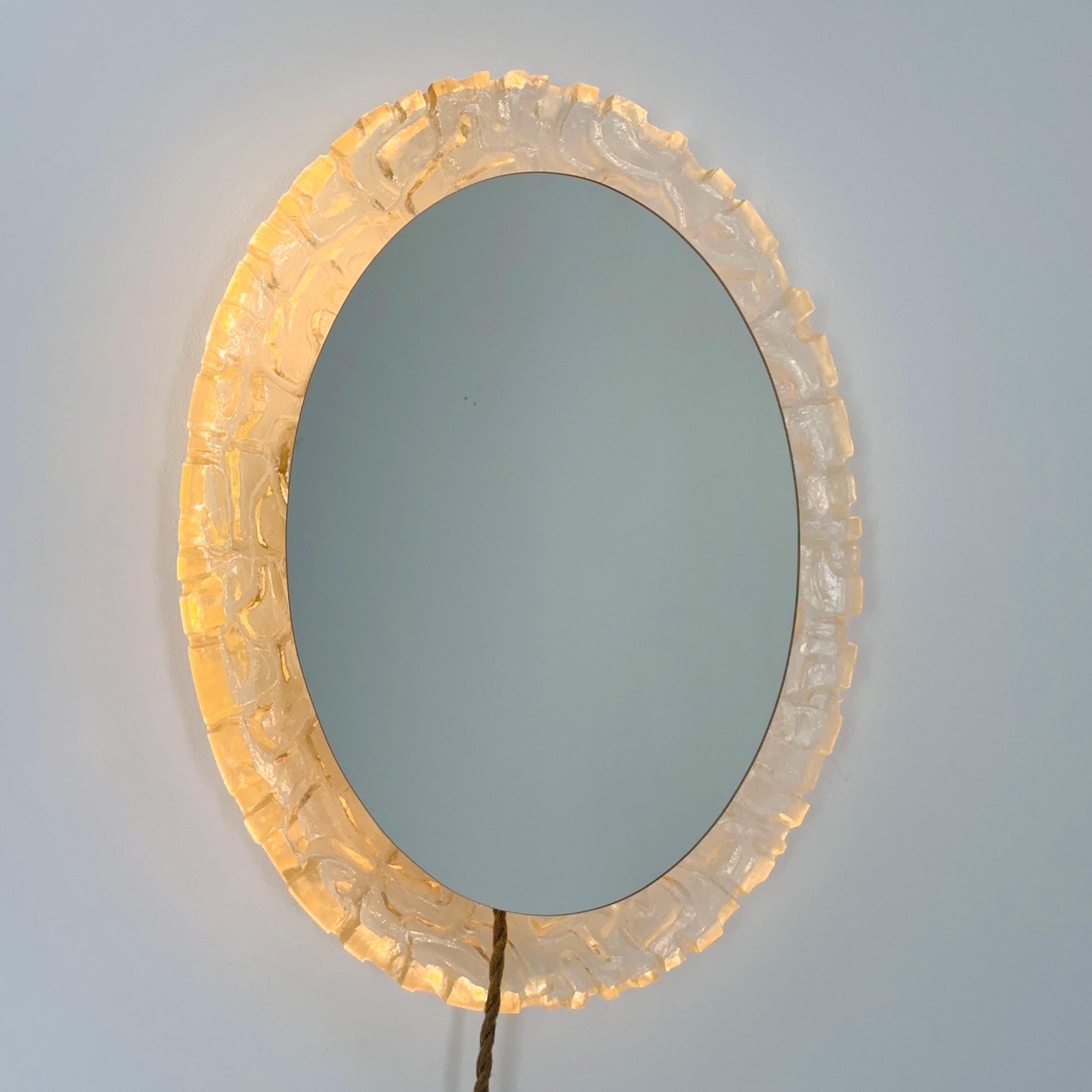 Mid-Century baklite ice glass Oval large mirror by Em Germany 1960s