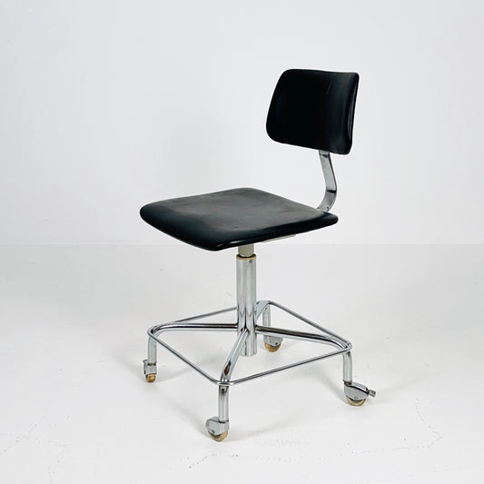 Mid century black faux leather swivel desk chair 1960s Germany