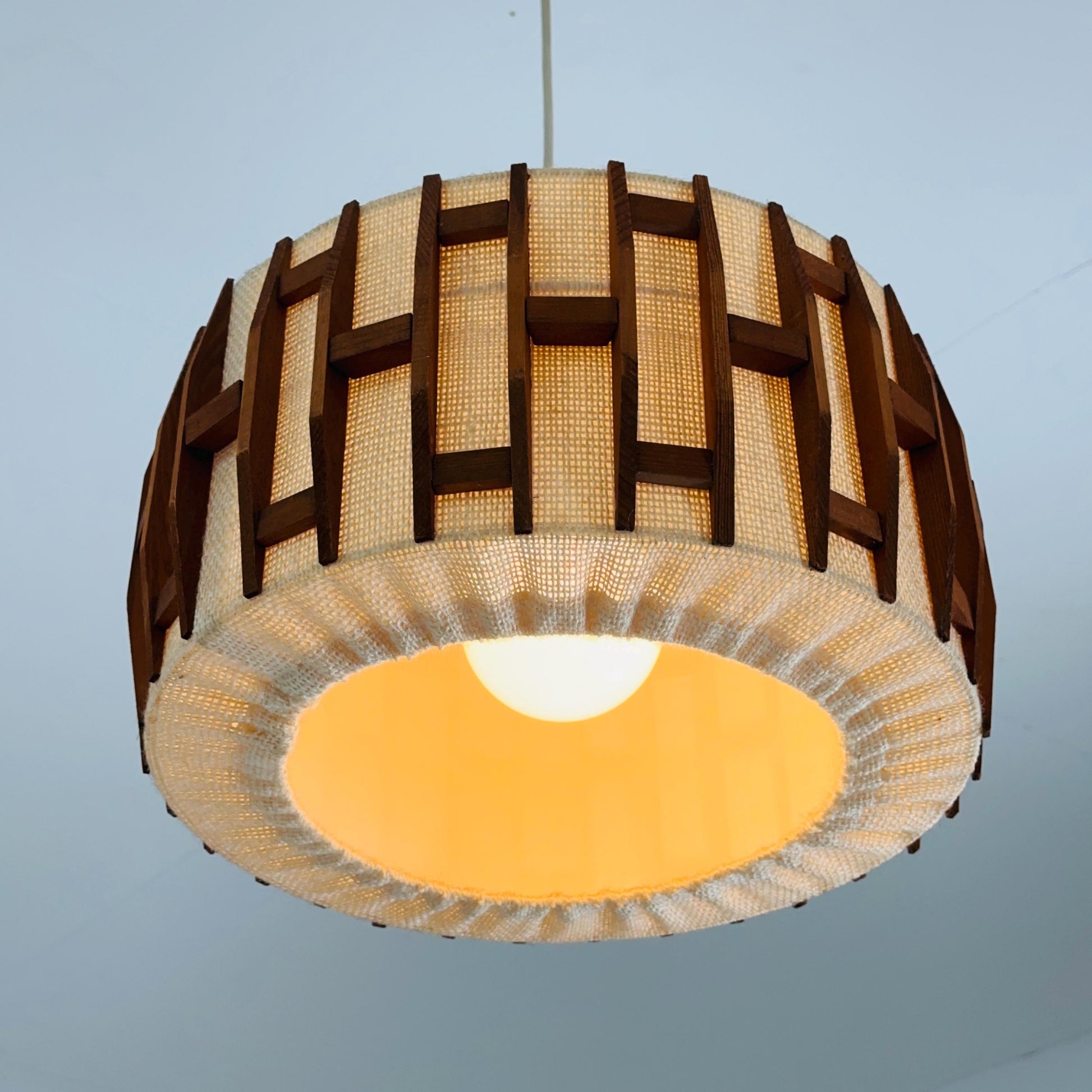 Mid century -century pendant lamp made of teak wood and jute , 1960s, Denmark