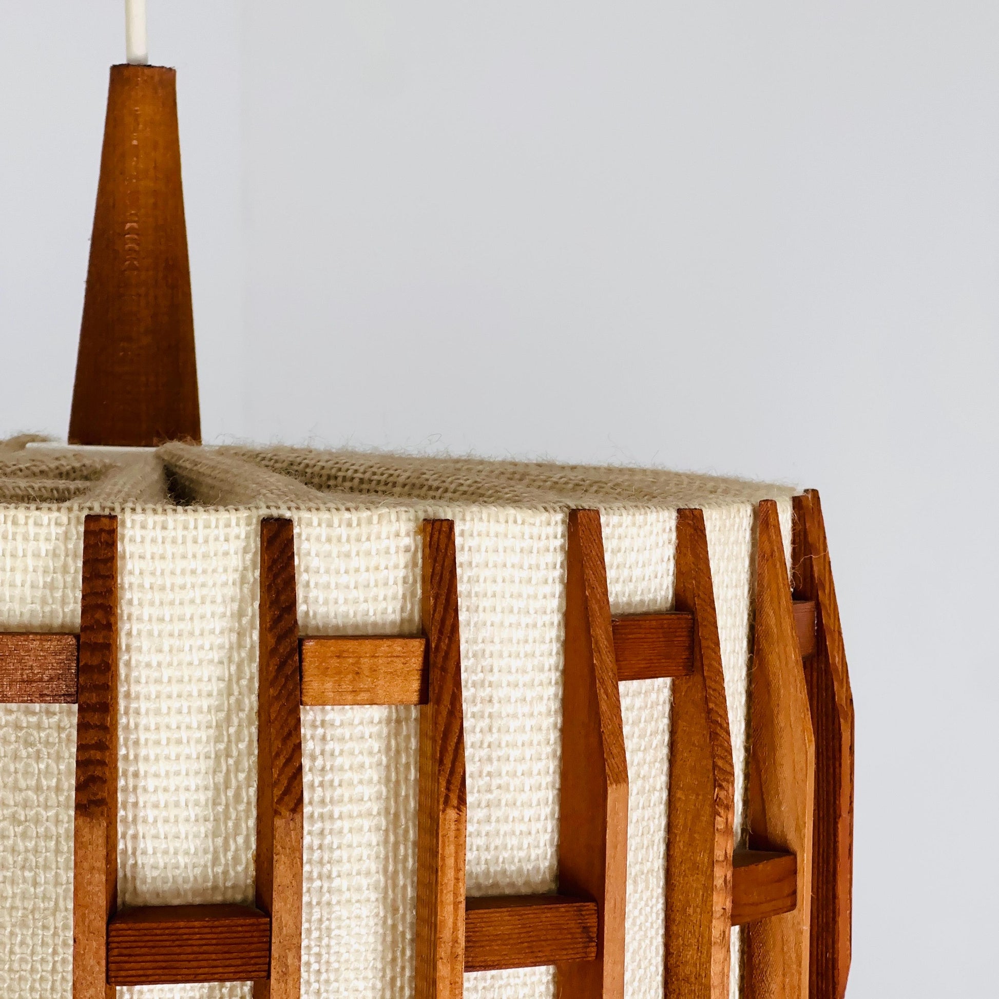 Mid century -century pendant lamp made of teak wood and jute , 1960s, Denmark
