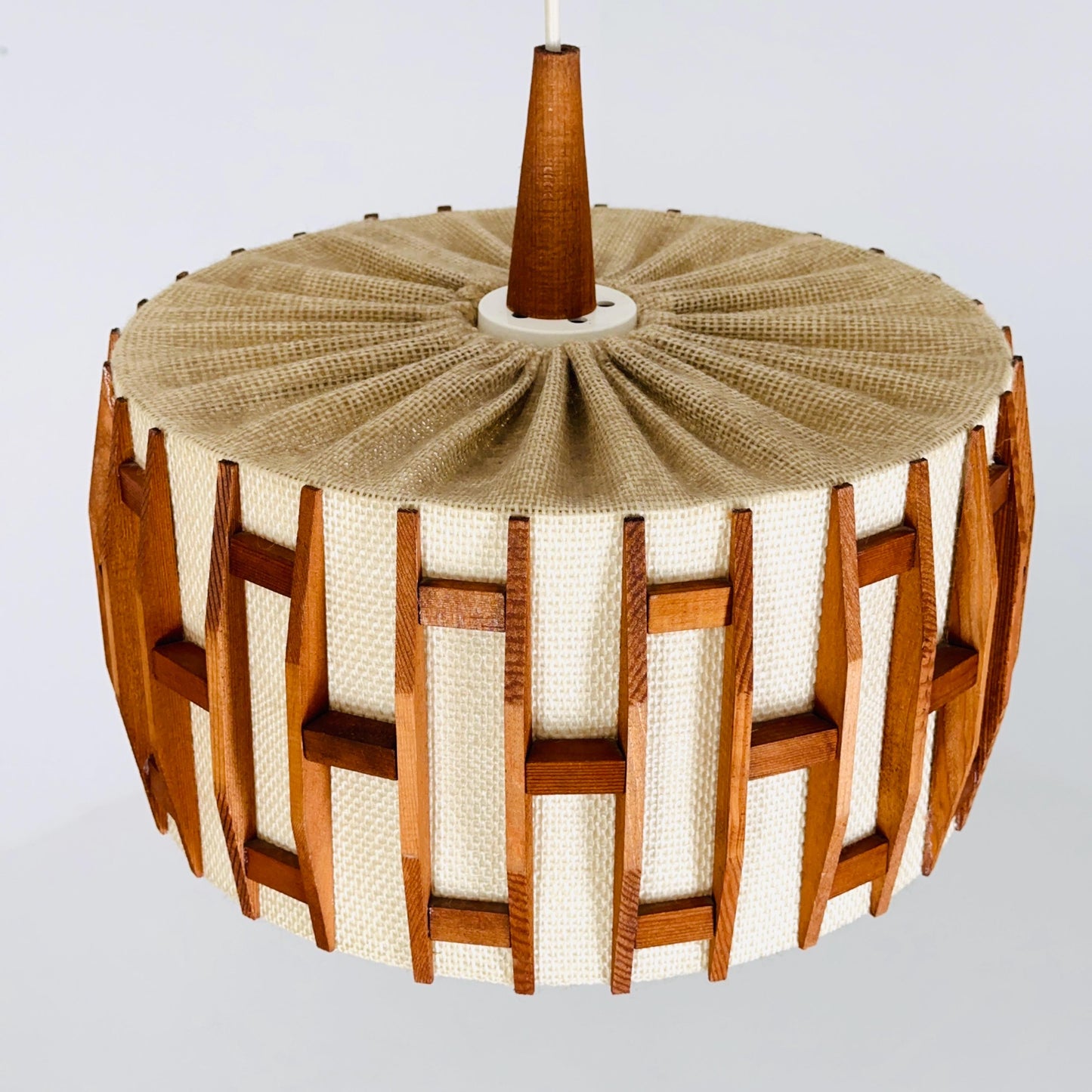 Mid century -century pendant lamp made of teak wood and jute , 1960s, Denmark