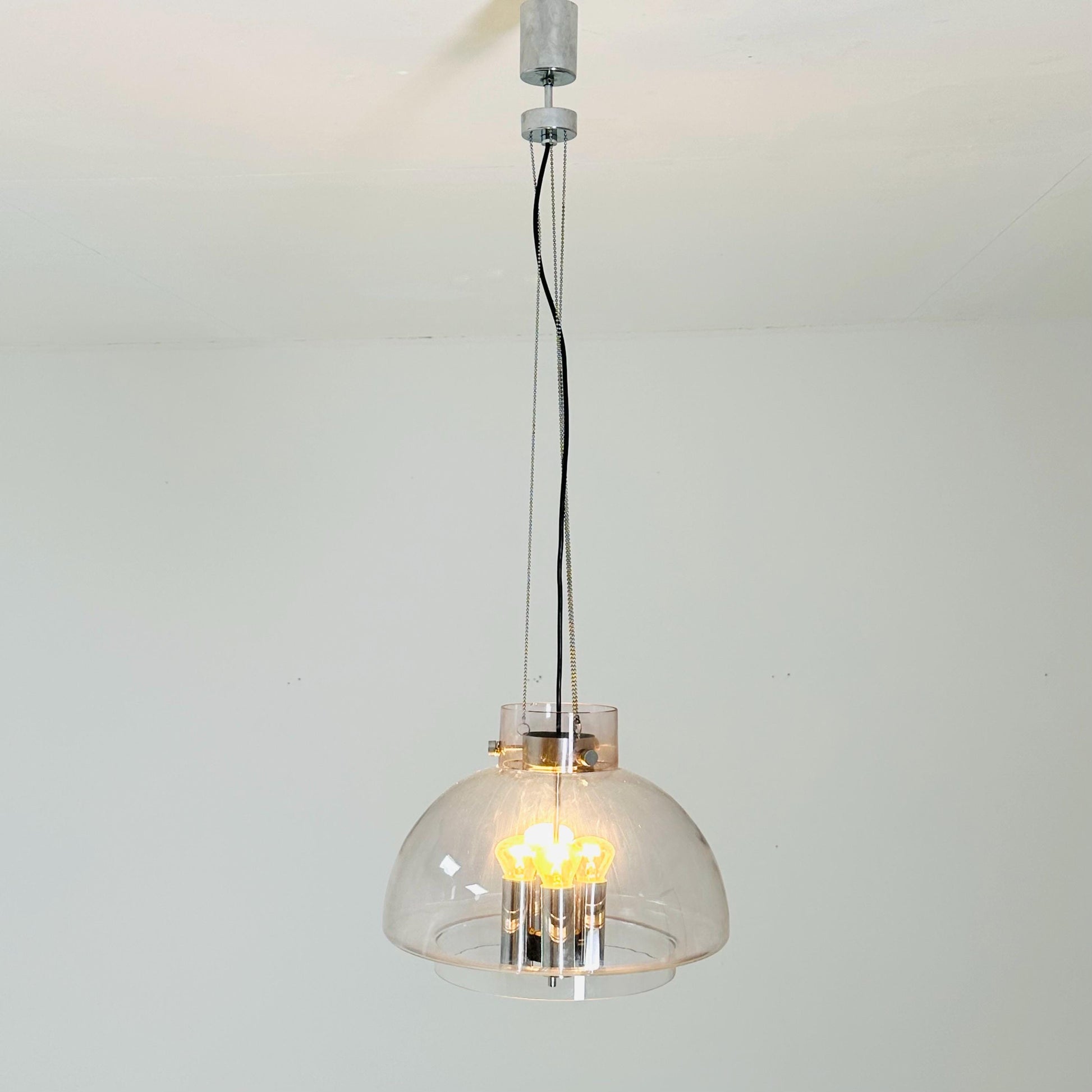 Large Mid-Century Glass Ball Pendant by Glashütte Limburg, Germany, 1970s – Chrome & Glass Chandelier