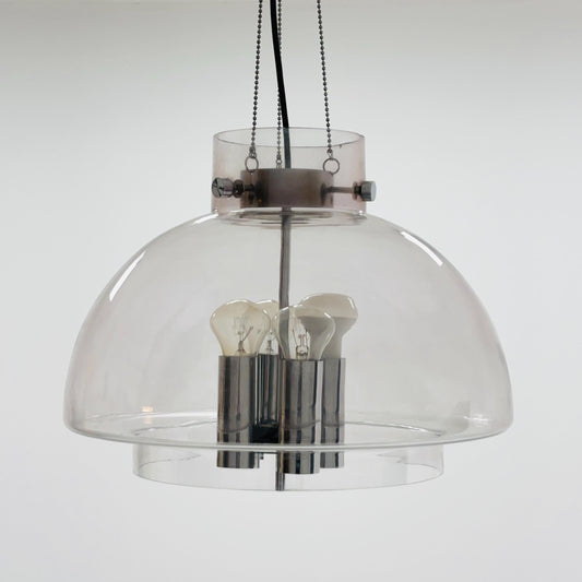 Large Mid-Century Glass Ball Pendant by Glashütte Limburg, Germany, 1970s – Chrome & Glass Chandelier