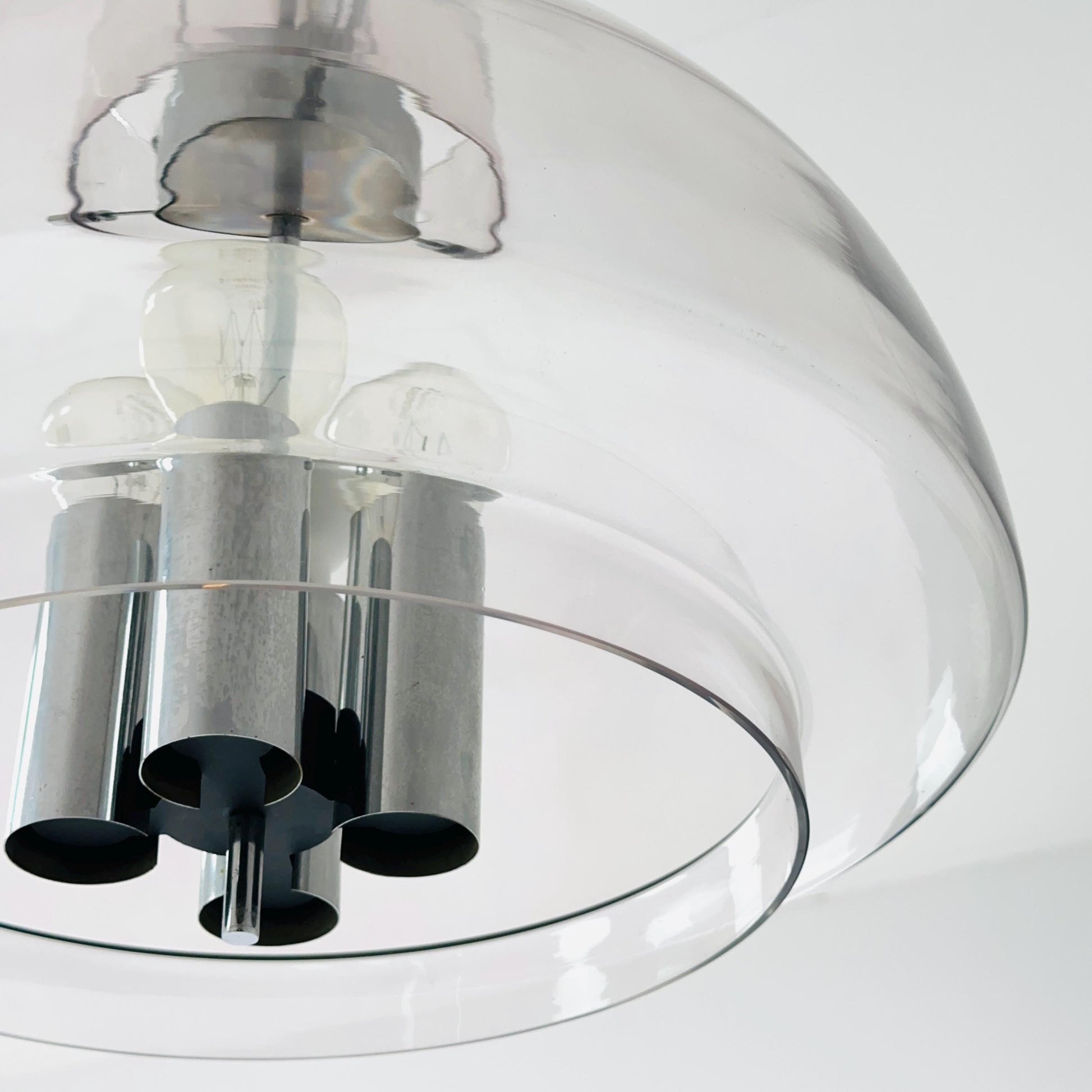 Large Mid-Century Glass Ball Pendant by Glashütte Limburg, Germany, 1970s – Chrome & Glass Chandelier