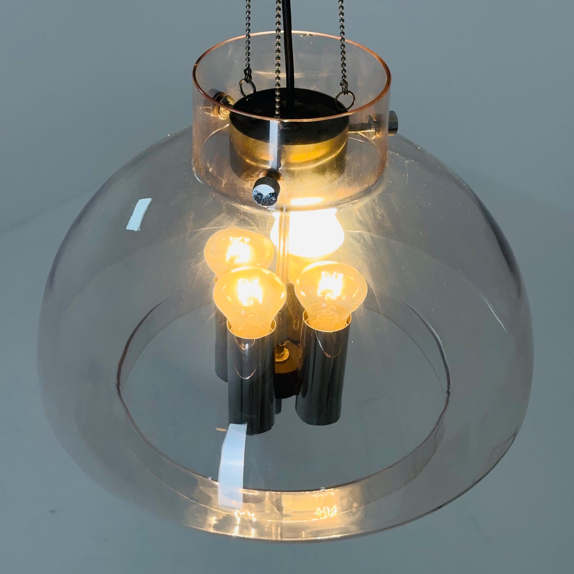 Large Mid-Century Glass Ball Pendant by Glashütte Limburg, Germany, 1970s – Chrome & Glass Chandelier