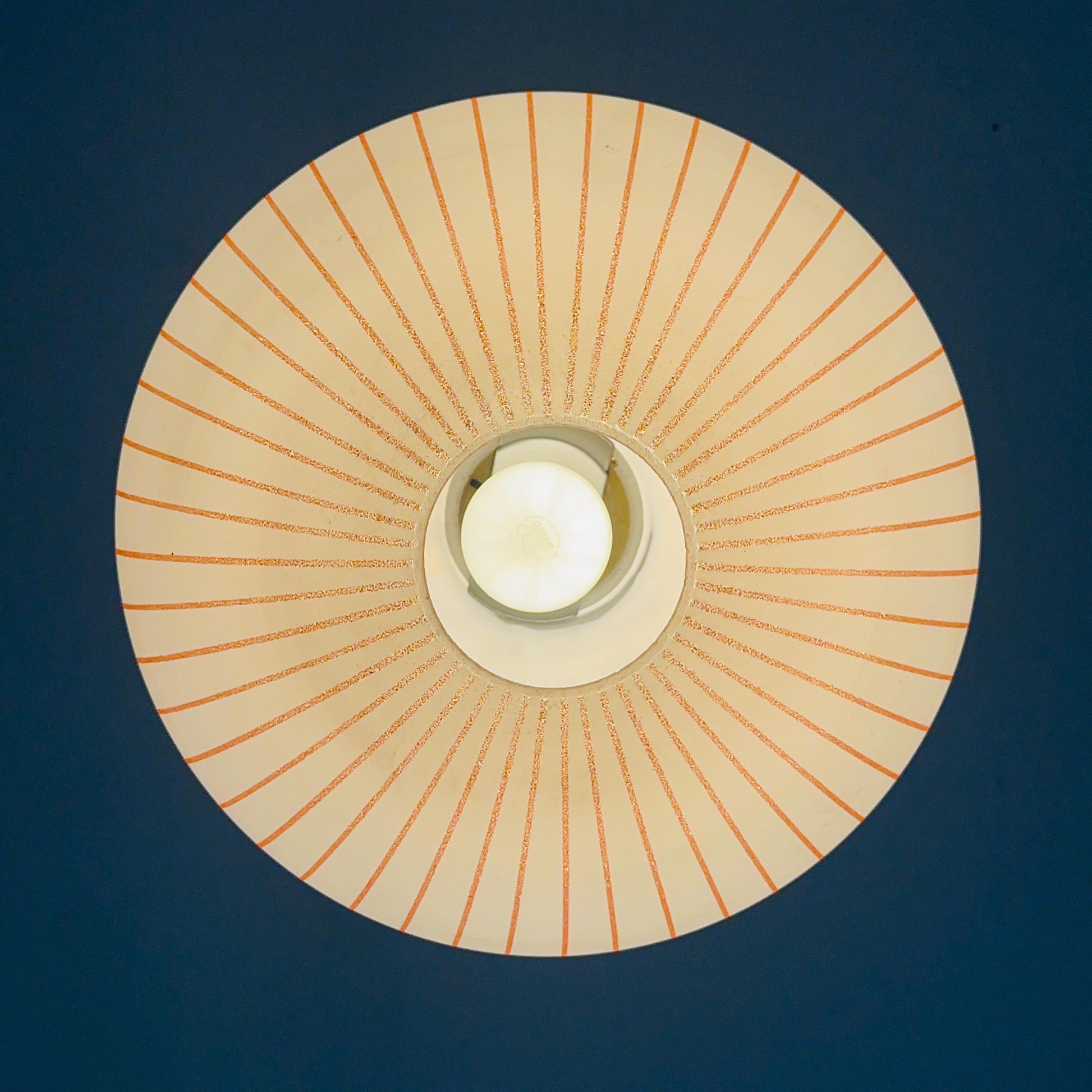 Mid century Hanging Glass Lamp, white milk glass and Red Stripes, Germany 1960s