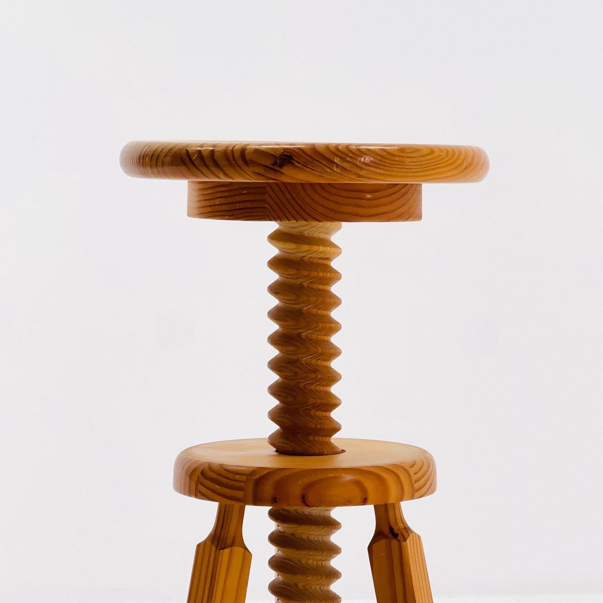 Mid century Solid wood adjustable screw craftsman stool Germany 1960s